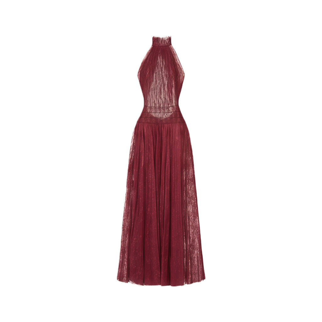 Amandine Red Halterneck Semi-sheer Maxi Dress