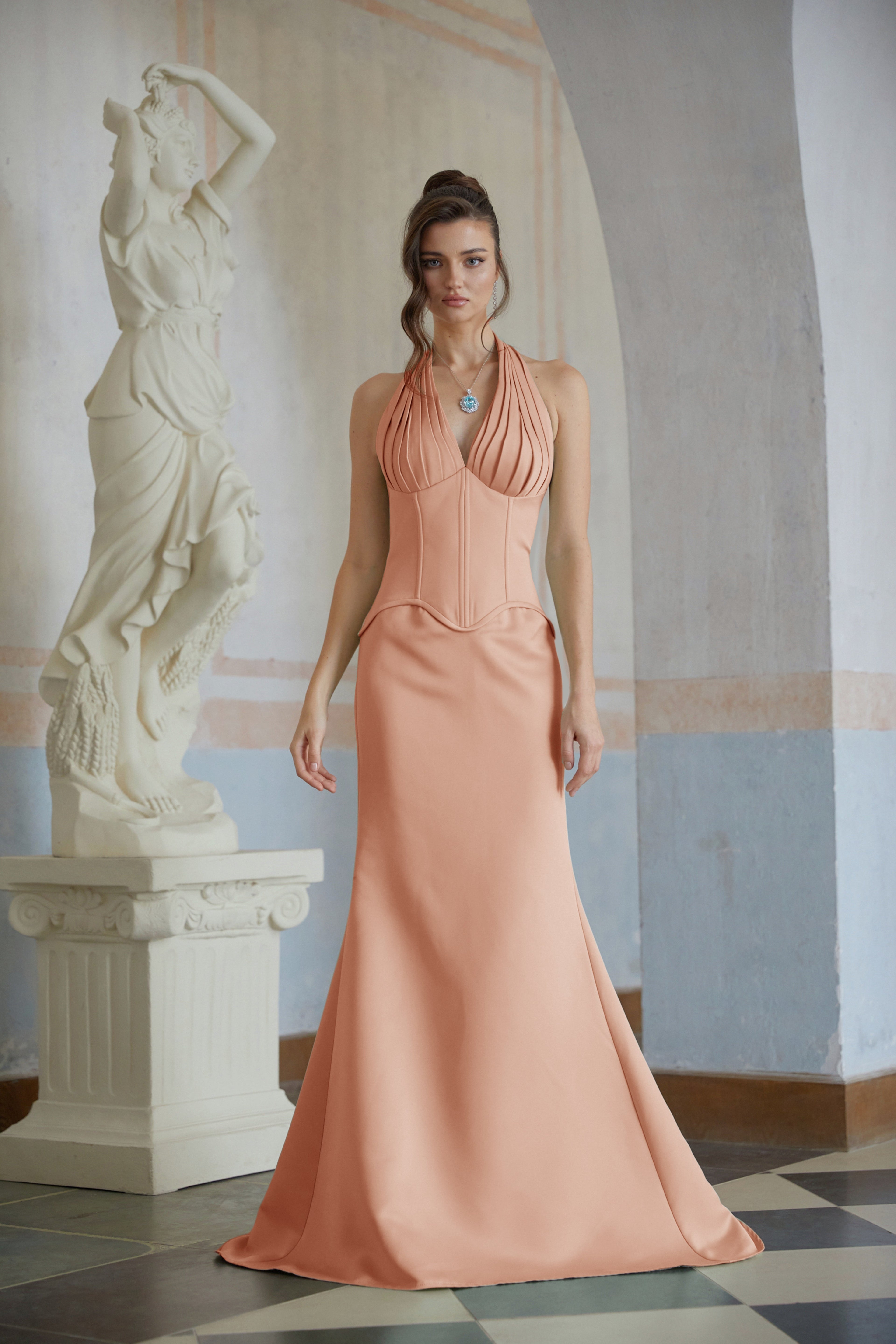 Aurélie Orange Halterneck Mermaid Maxi Dress (Final Sale-US Only)