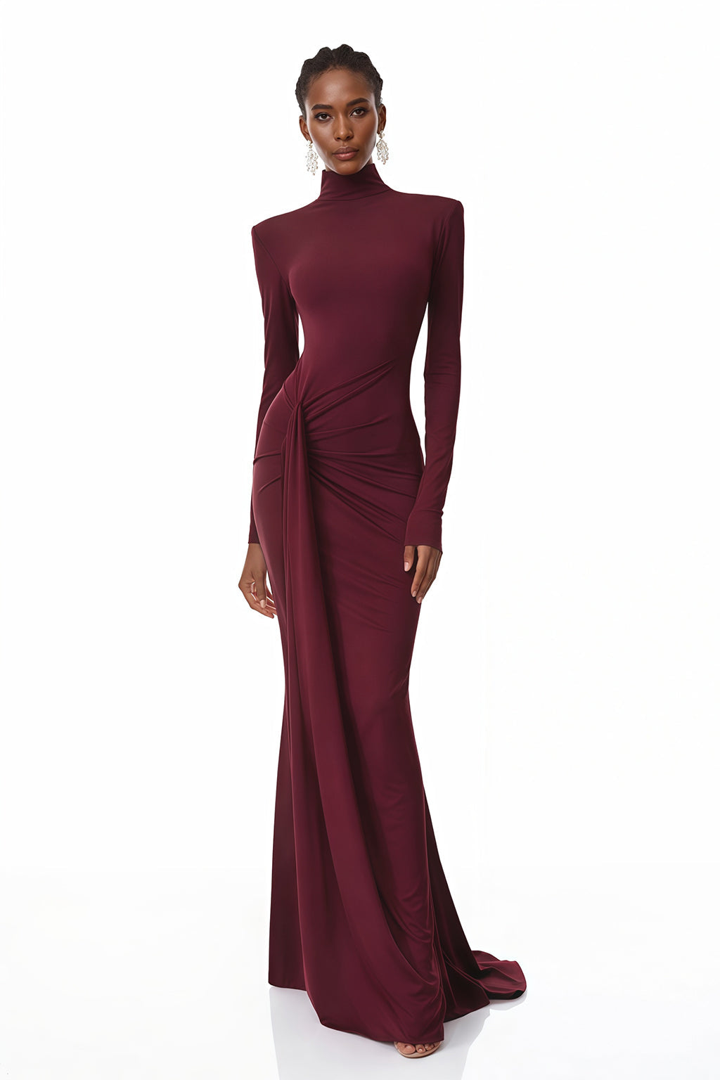 Vestido largo maxi rojo de cuello alto con nudo en la parte superior, de la marca Bridal.