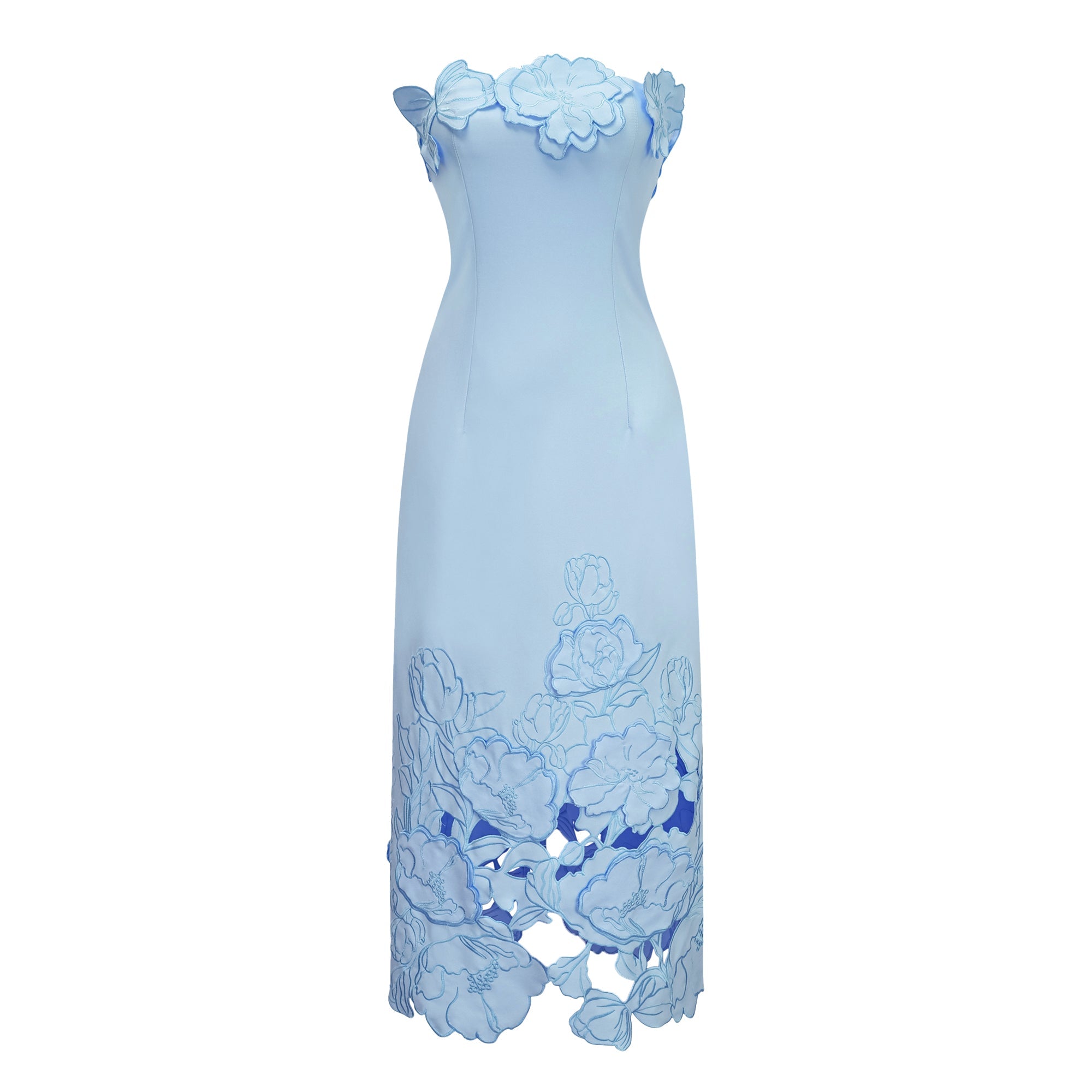 Inga Blue Strapless Floral Embroidered Maxi Dress