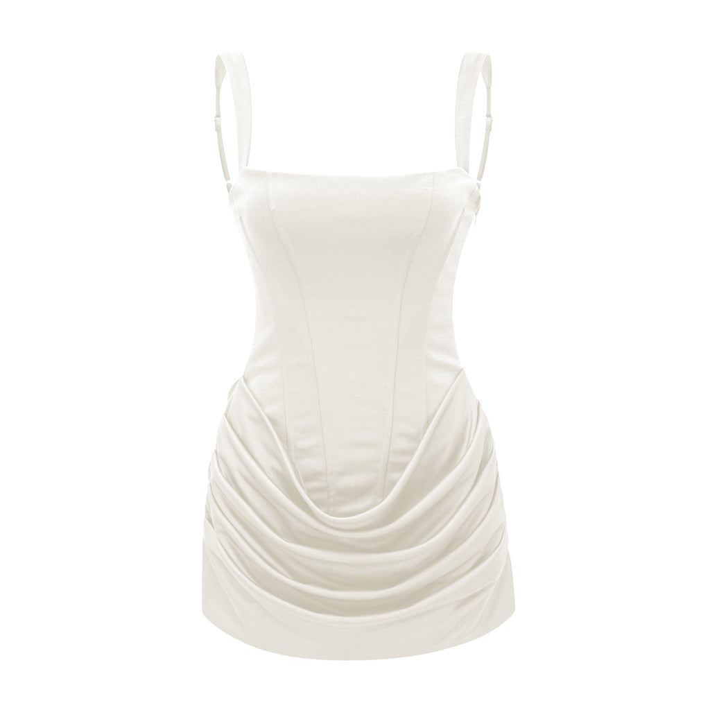 Paulette White Ruched Bodycon Mini Dress (Final Sale-US Only)