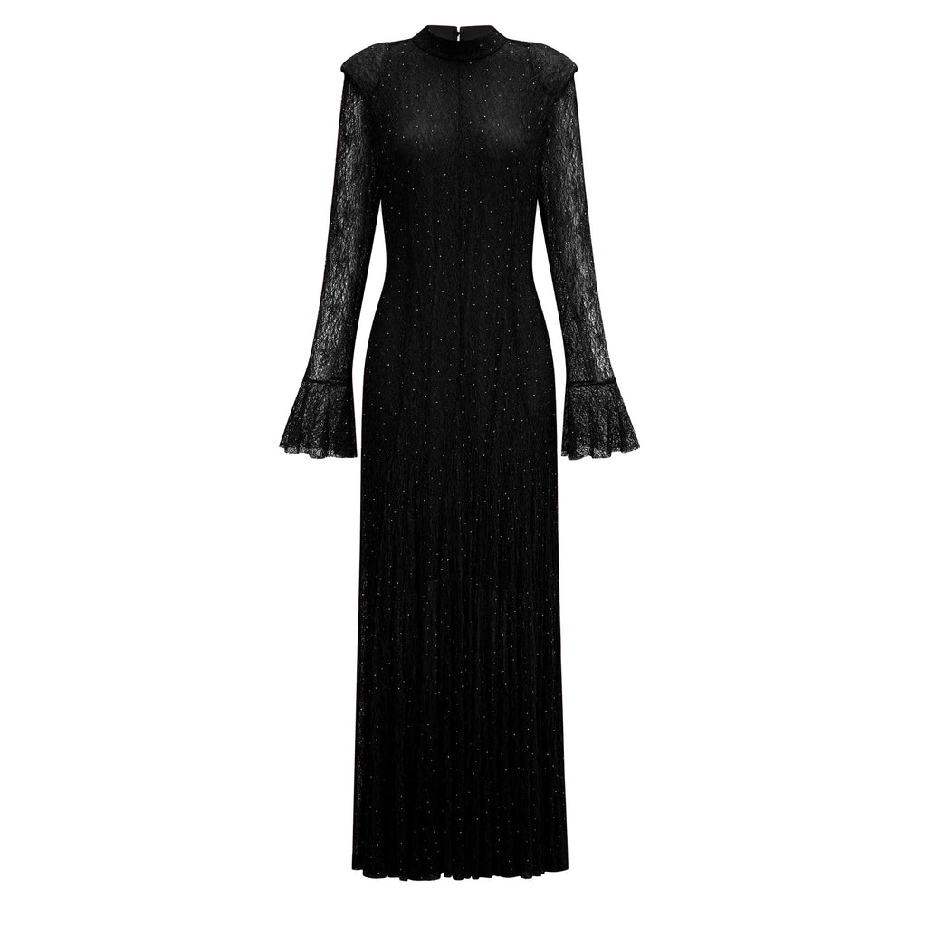 Justyna Black Rhinestone Guipure Lace Maxi Dress (Final Sale-US Only)