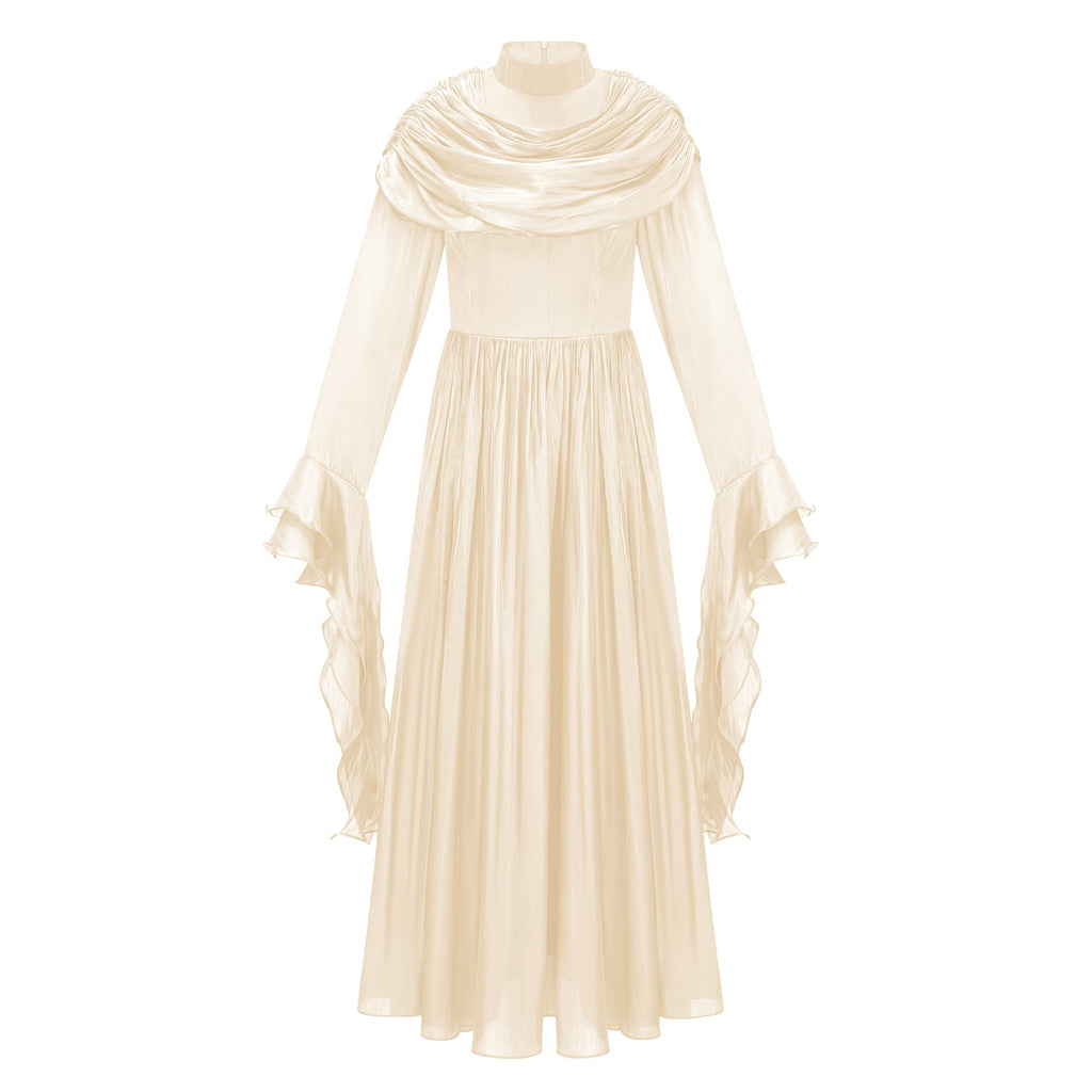 Danuta Neutral Ruched Pleated Maxi Dress(Final Sale-US Only)