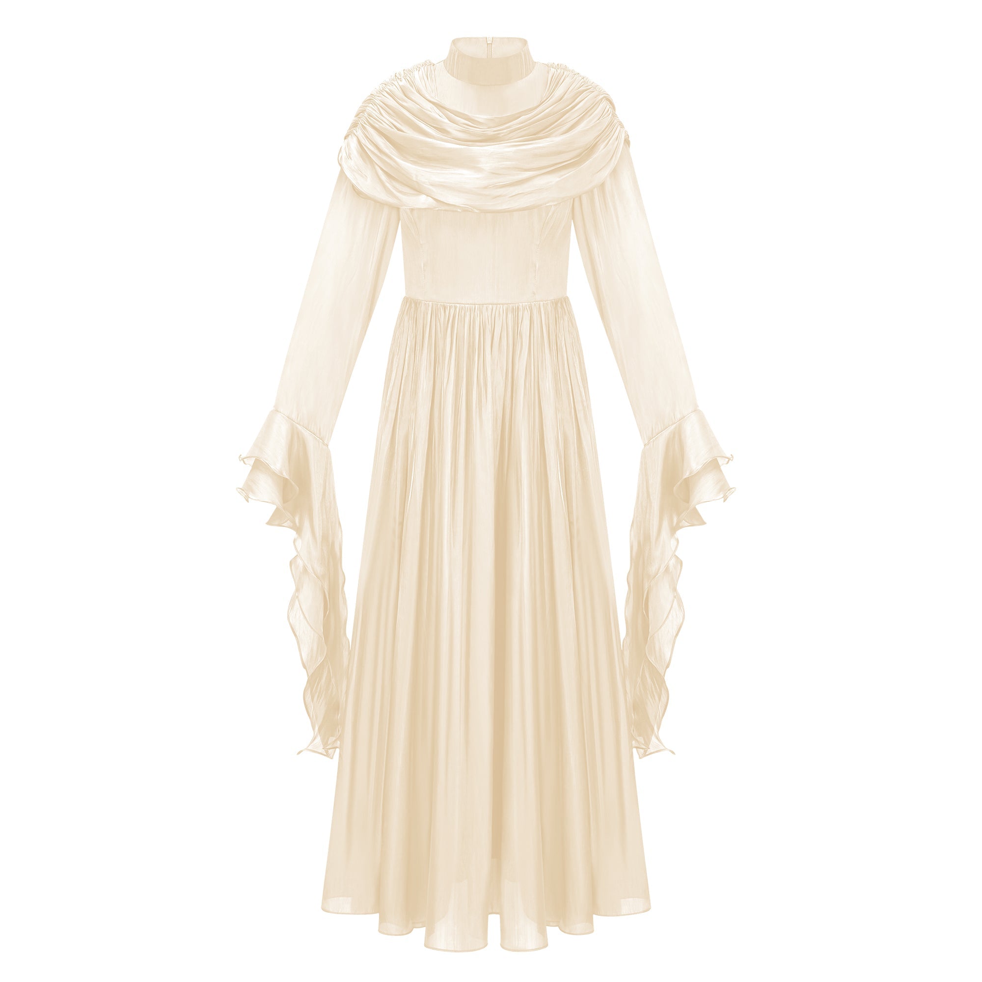 Danuta Neutral Ruched Pleated Maxi Dress(Final Sale-US Only)