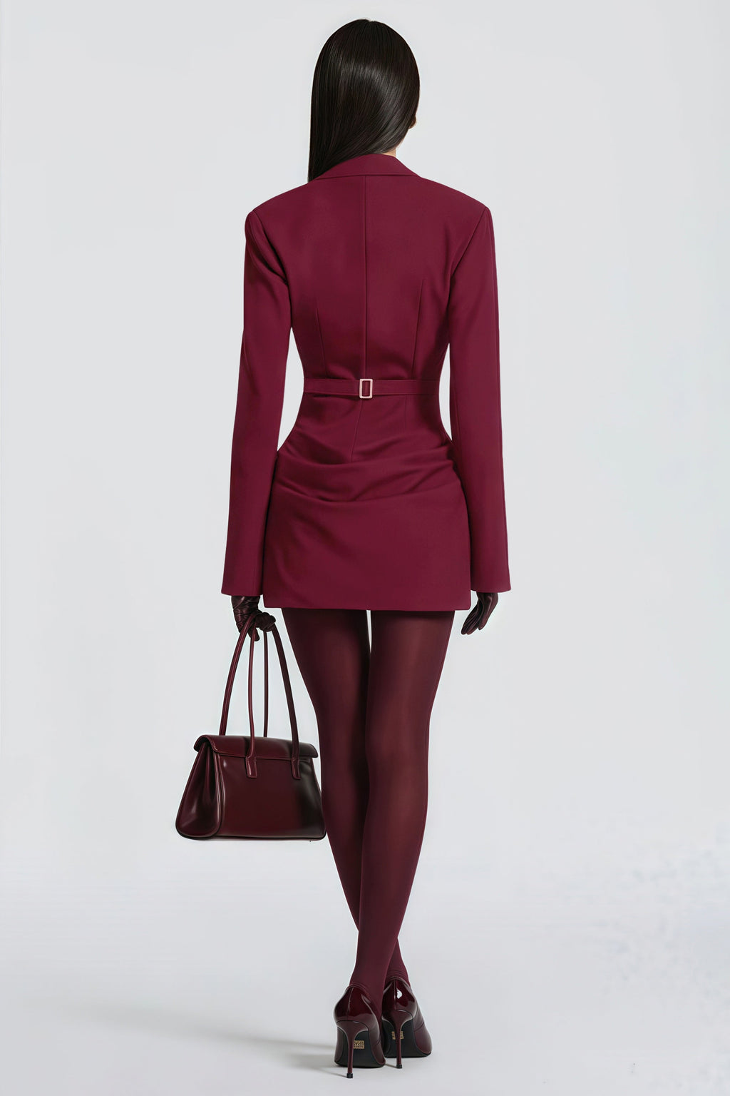 Rosette Burgundy Ruched Blazer Mini Dress (Final Sale-US Only)
