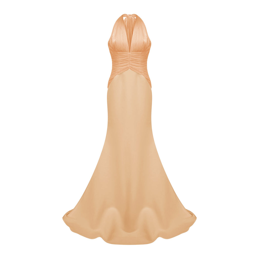 Emmeline Orange Train Design Gathered Maxi Dress (Final Sale-US Only)