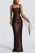 Inmaculada Brown Ruched Satin Maxi Dress (Final Sale-US Only)
