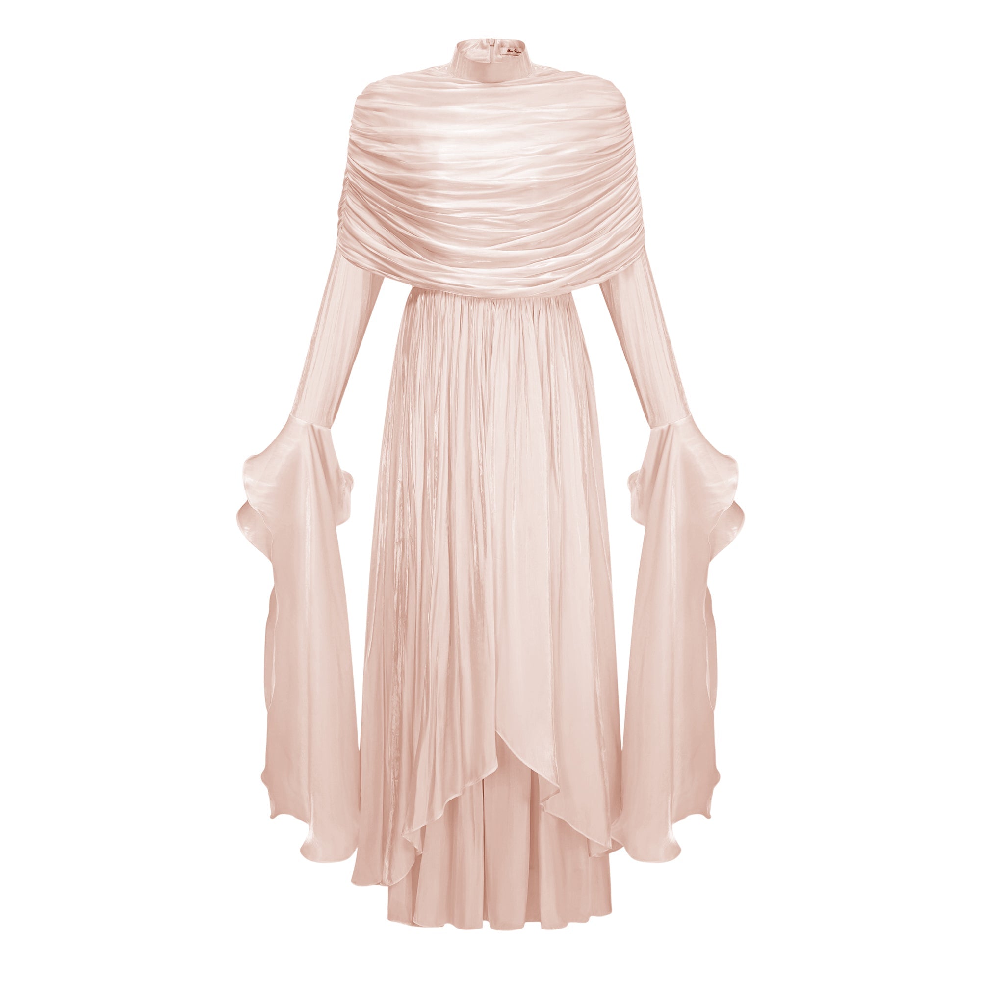 Gustave Pink Ruched Cape Ruffled Maxi Dress
