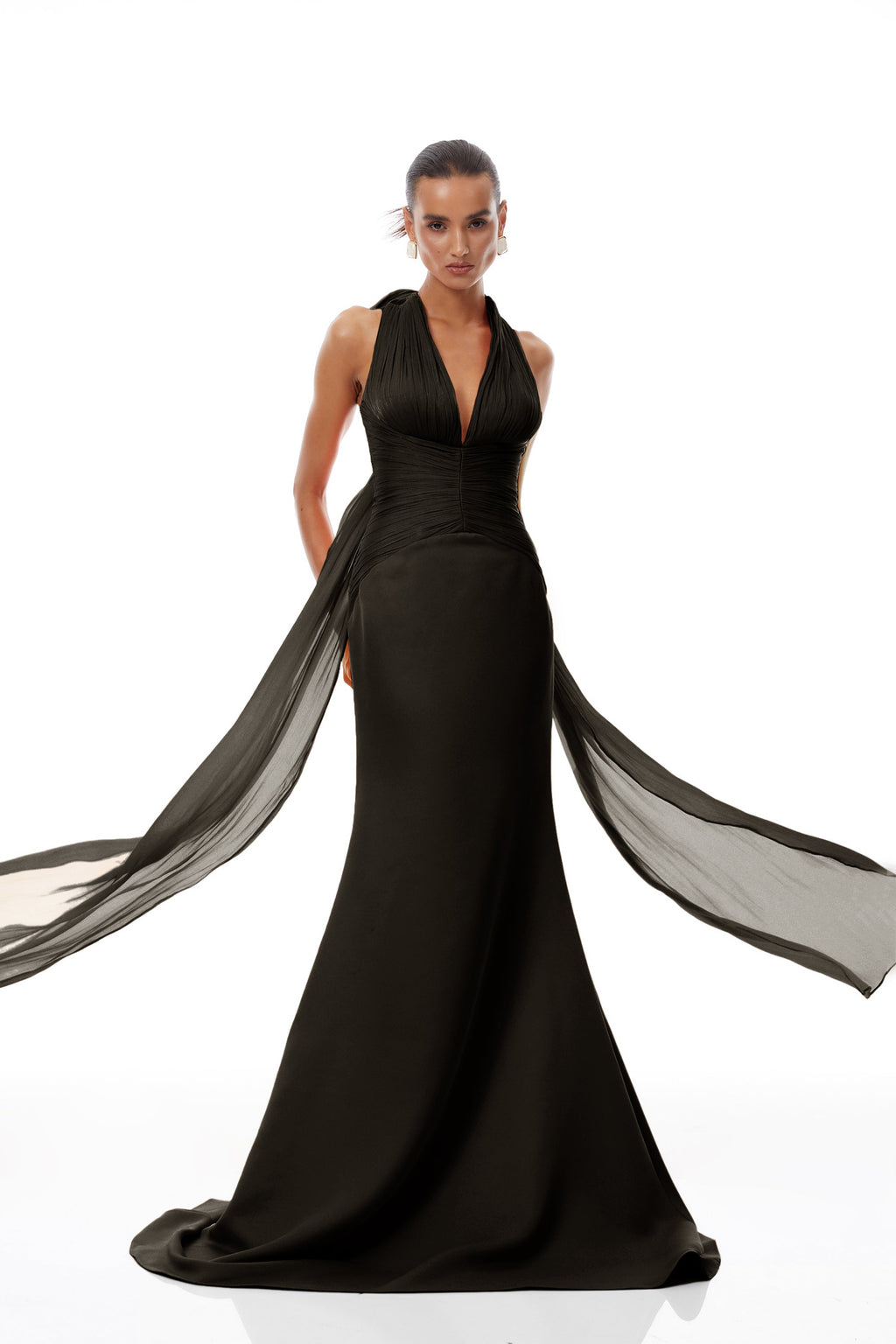 Emmeline Black Train Design Gathered Maxi Dress (Final Sale-US Only)