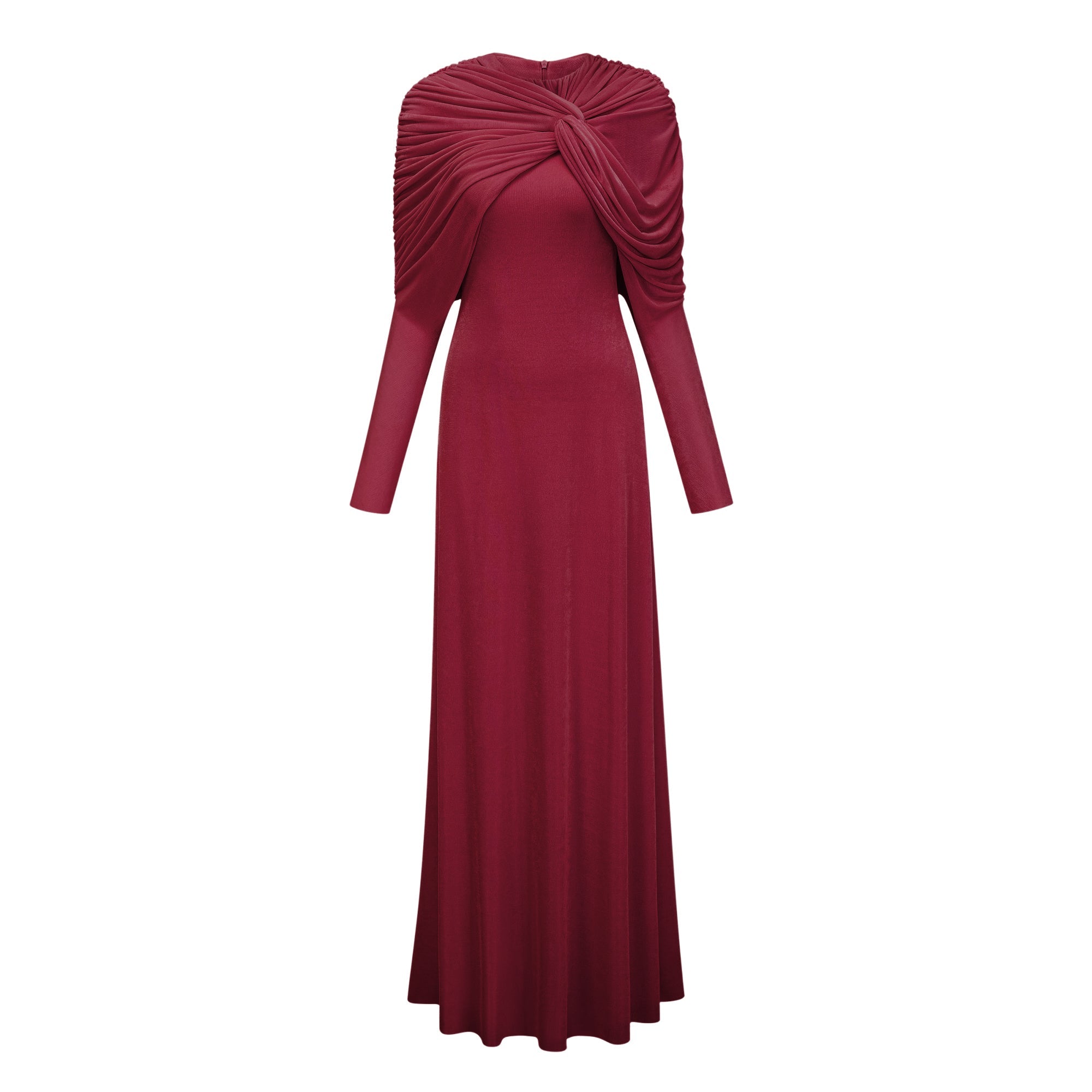Moderne Red Cape-Design Ruched Maxi Dress (Final Sale-US Only)