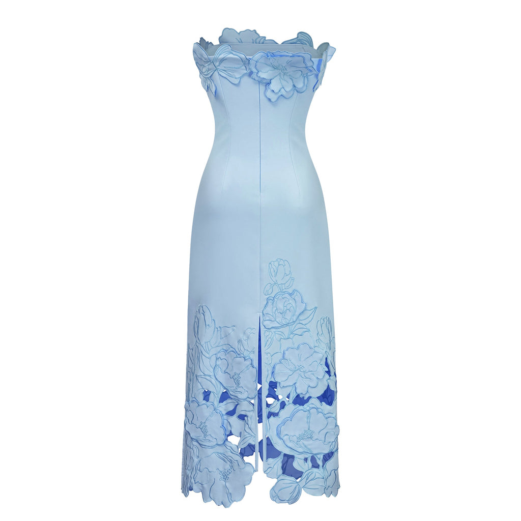 Inga Blue Strapless Floral Embroidered Maxi Dress