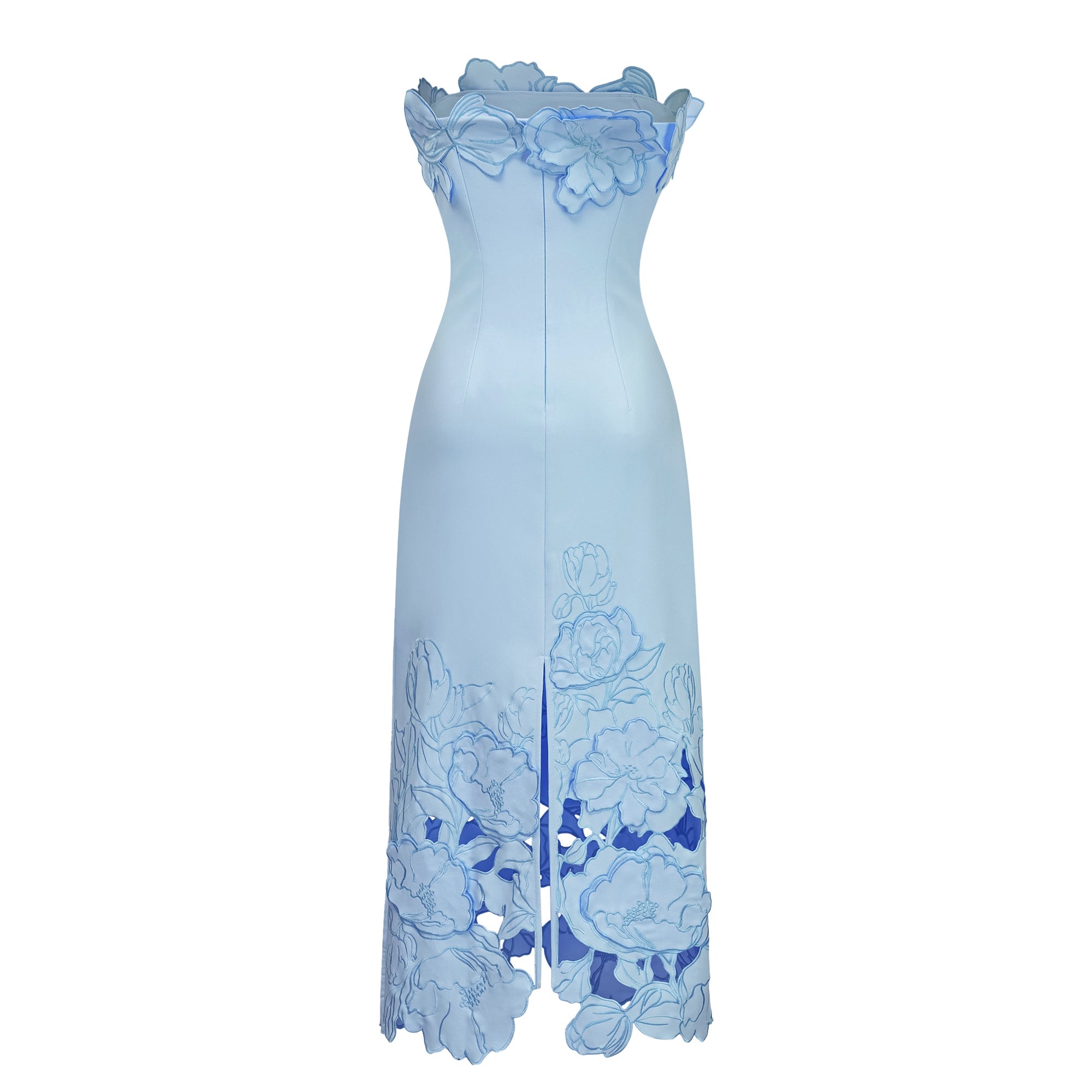 Inga Blue Strapless Floral Embroidered Maxi Dress