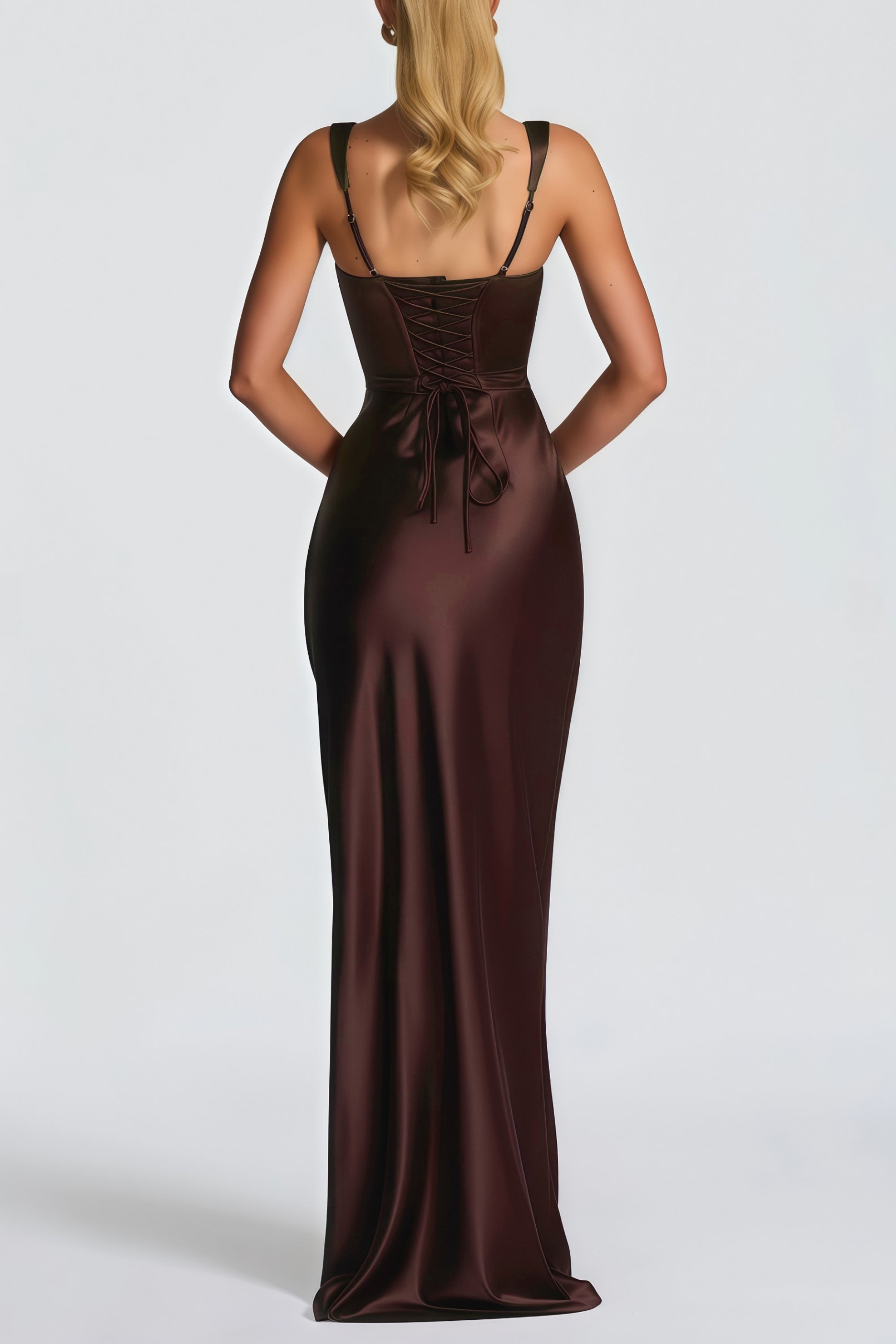 Inmaculada Brown Ruched Satin Maxi Dress (Final Sale-US Only)