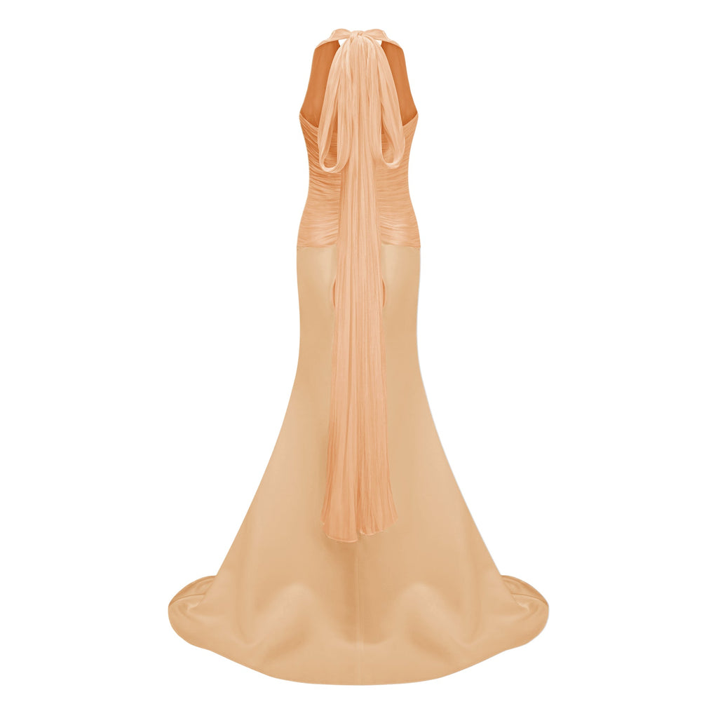 Emmeline Orange Train Design Gathered Maxi Dress (Final Sale-US Only)