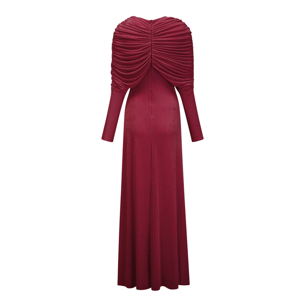 Moderne Red Cape-Design Ruched Maxi Dress (Final Sale-US Only)