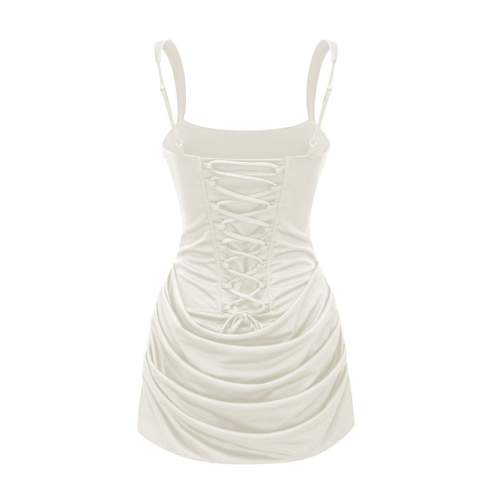 Paulette White Ruched Bodycon Mini Dress (Final Sale-US Only)