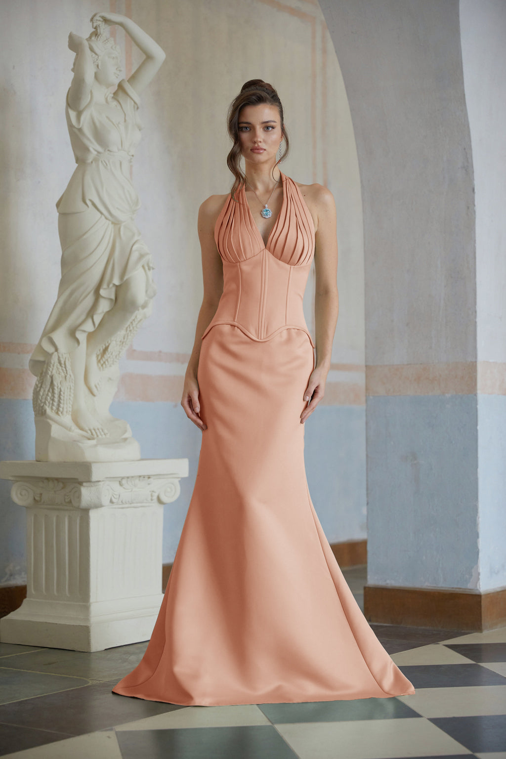 Aurélie Orange Halterneck Mermaid Maxi Dress (Final Sale-US Only)