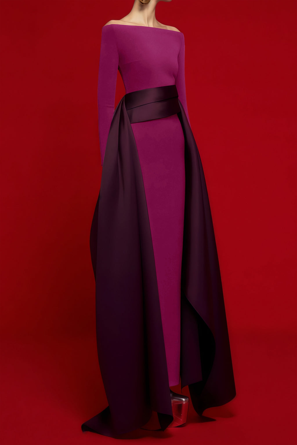 Vestido maxi Ginevra Magenta de Final Sale con paneles drapeados y estampado de manchas en tono magenta.