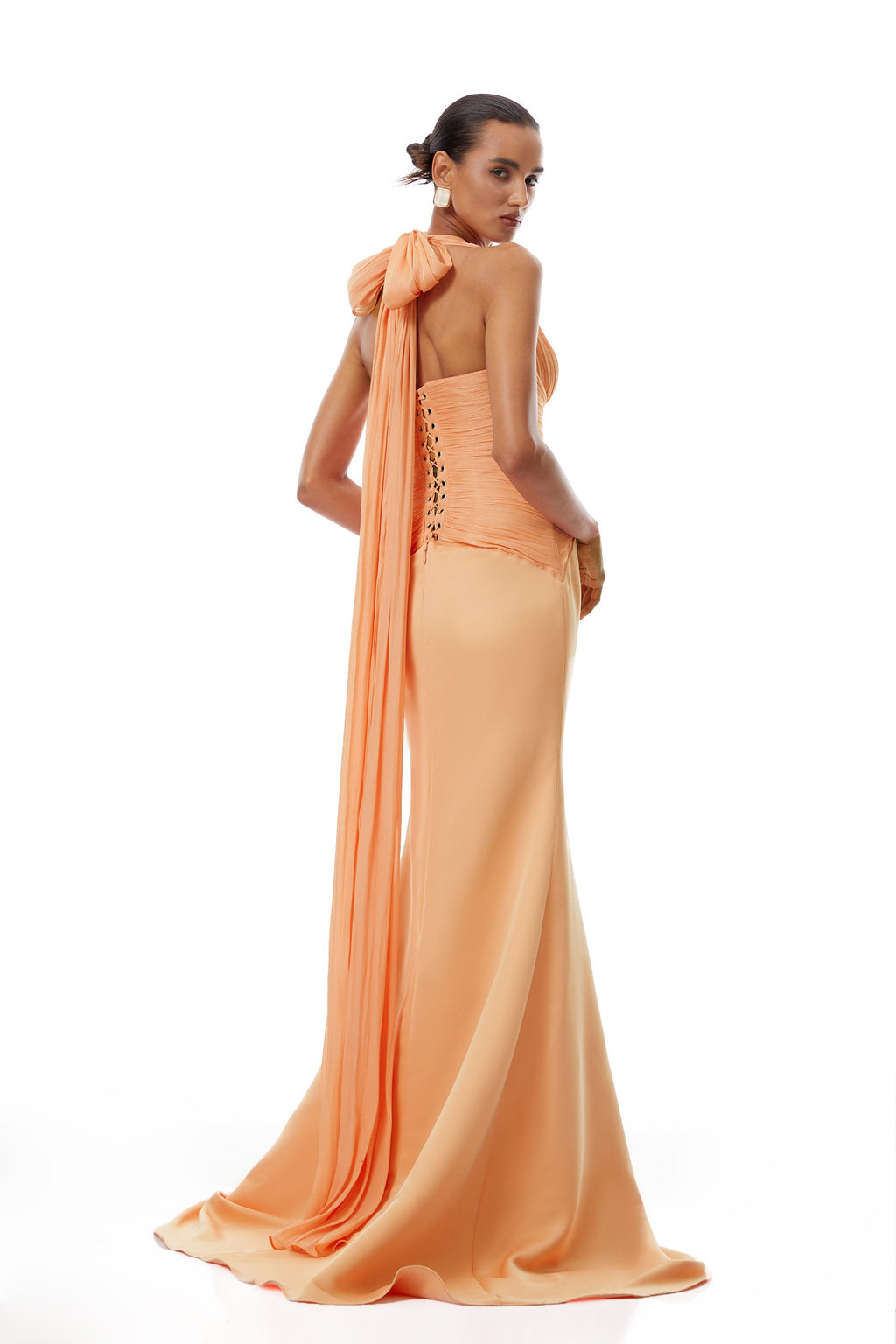 Emmeline Orange Train Design Gathered Maxi Dress (Final Sale-US Only)