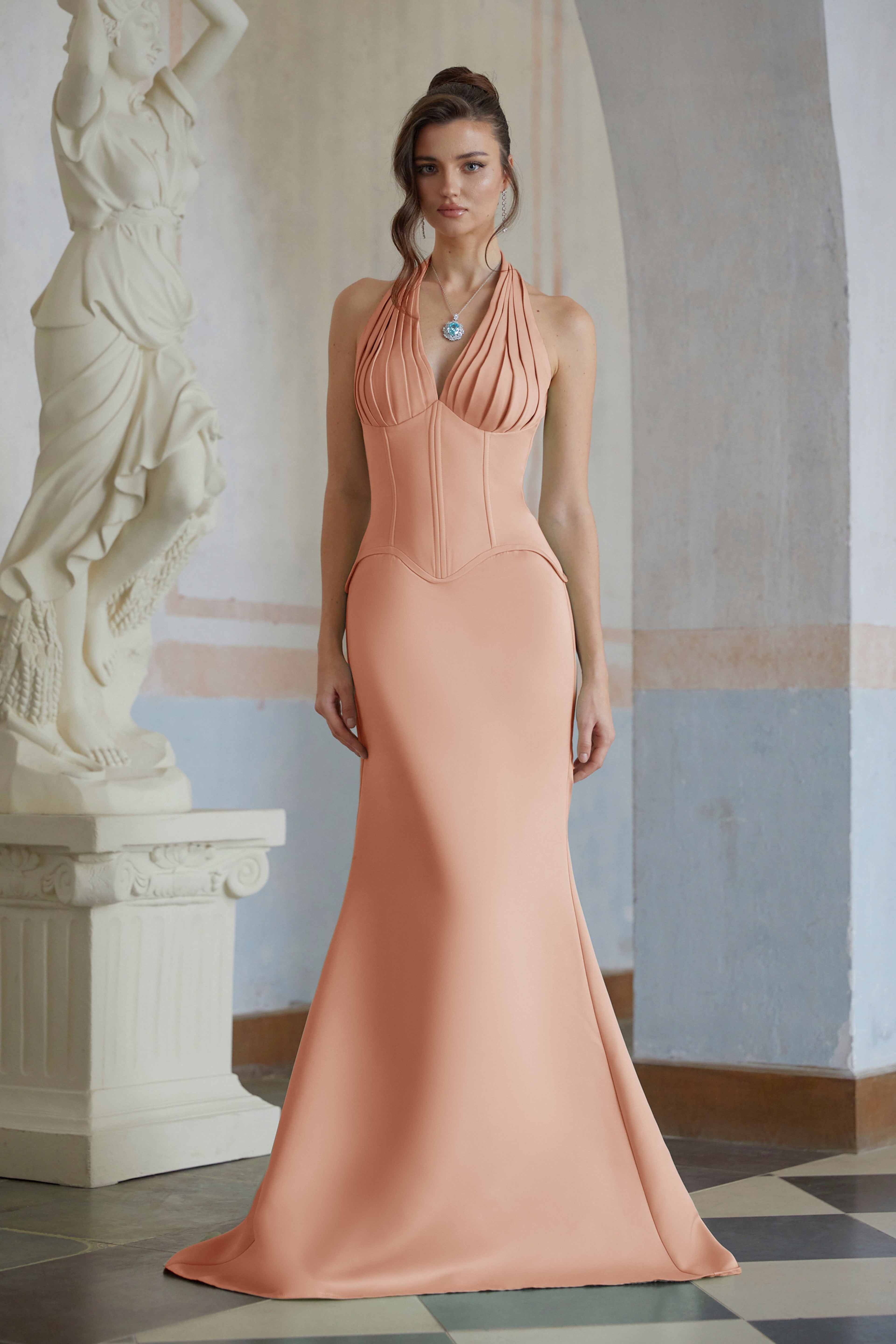 Aurélie Orange Halterneck Mermaid Maxi Dress (Final Sale-US Only)