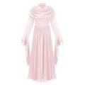 Vestido largo rosa Danuta con fruncido plisado y diseño ajustado en la parte superior, estilo elegante y sofisticado.