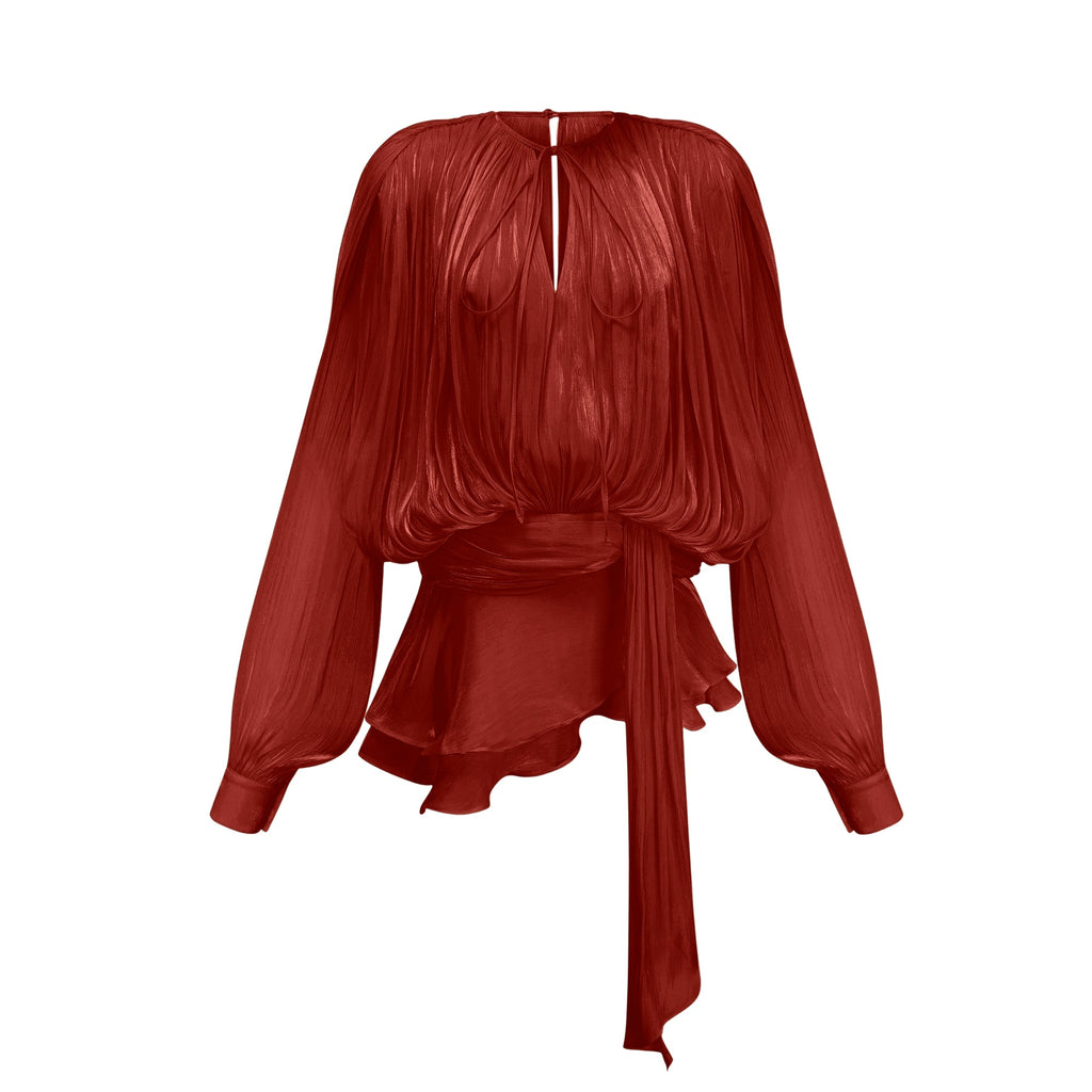 Eugénie Vestido mini rojo con volantes y pliegues