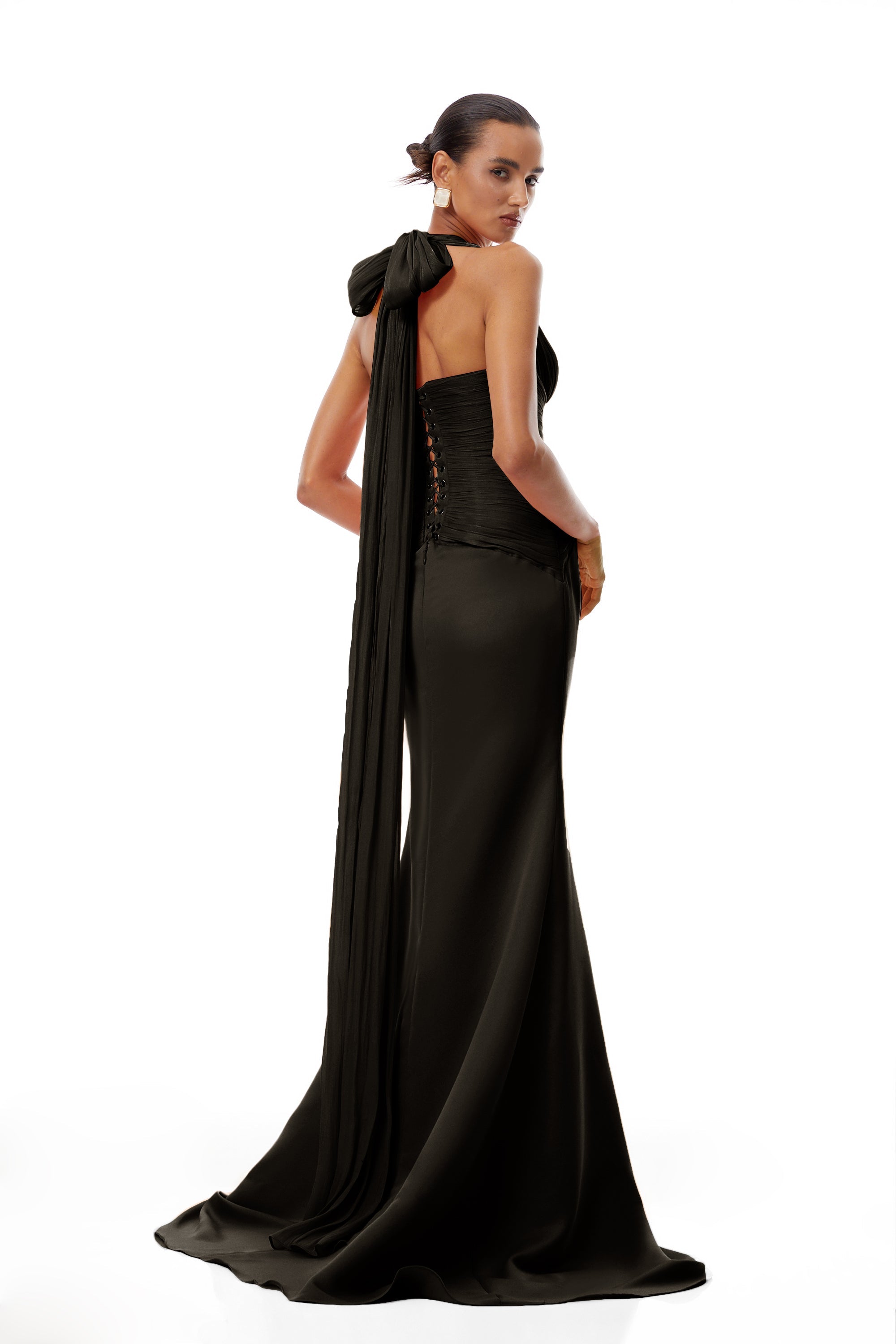 Emmeline Black Train Design Gathered Maxi Dress (Final Sale-US Only)
