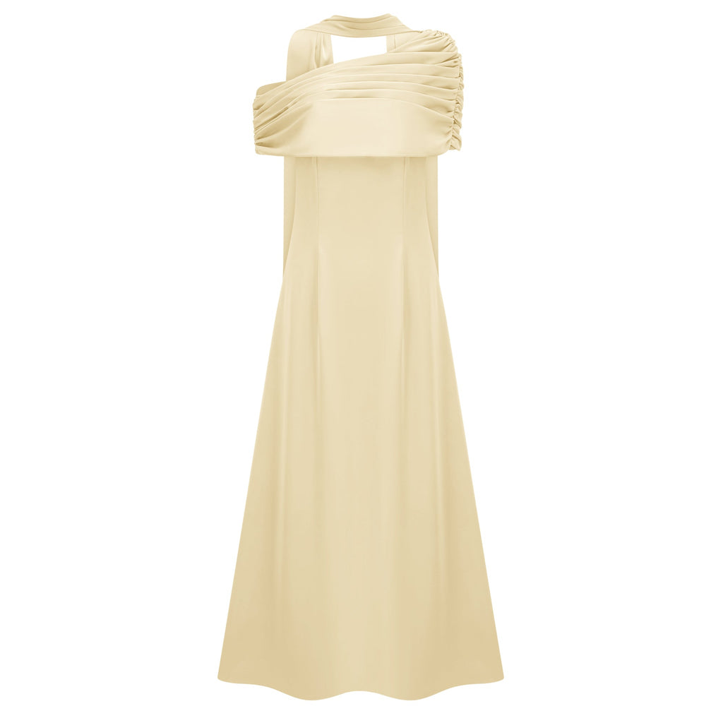 Benedetta Yellow One Shoulder Satin Maxi Dress(Final Sale-US Only)