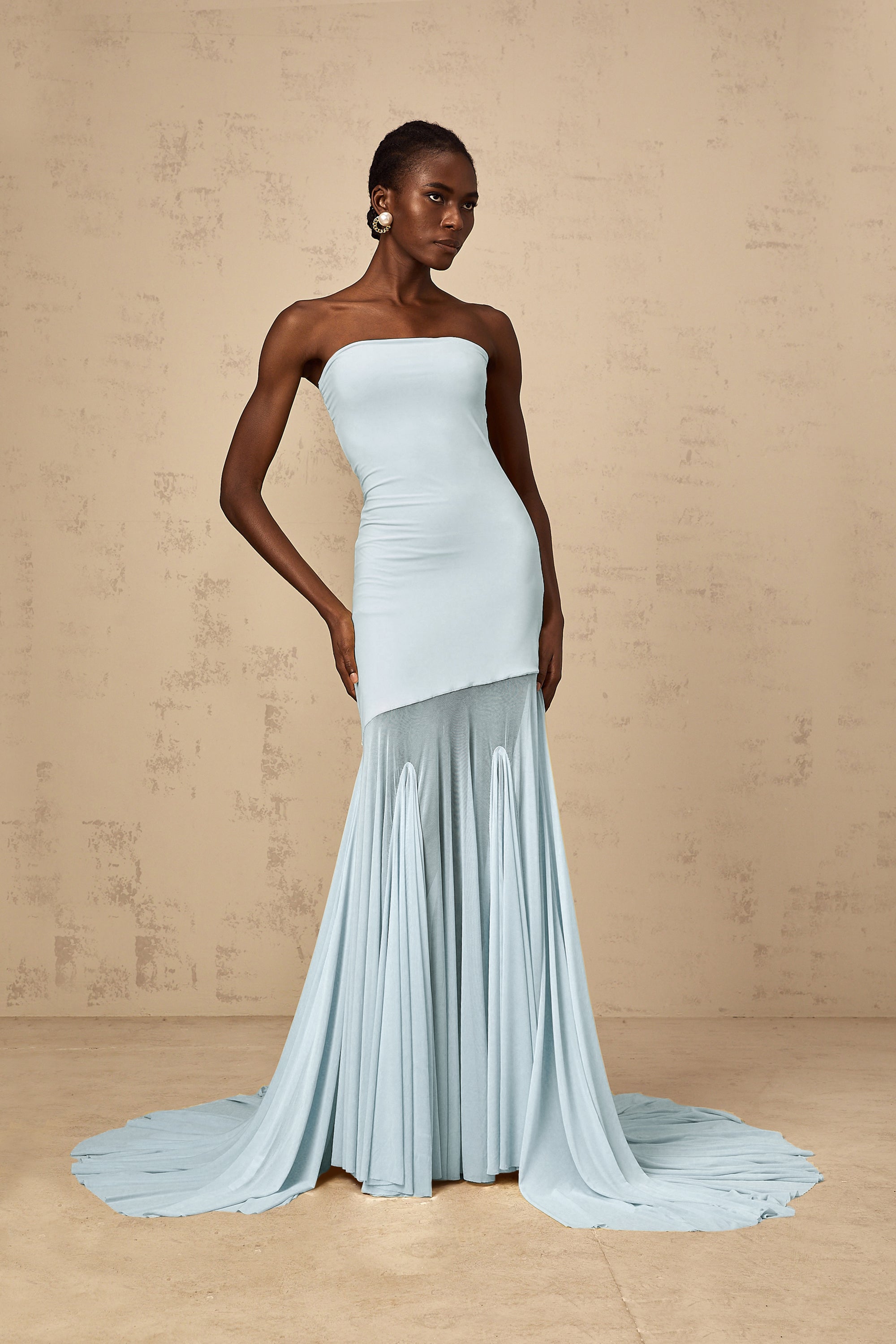 Josiane Blue Off-shoulder Sheer Tulle Maxi Dress (Final Sale-US Only)