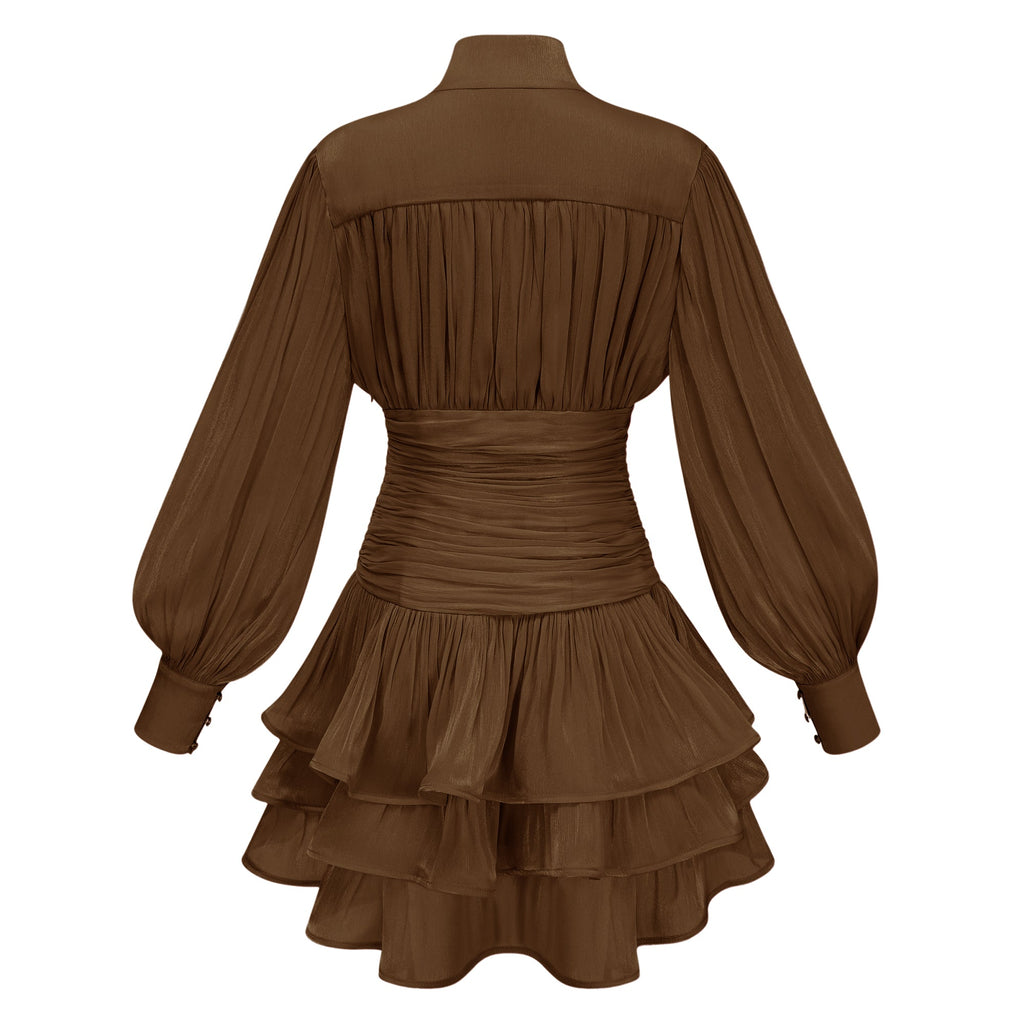 Emersyn Brown High-Neck Ruffled Detail Mini Dress