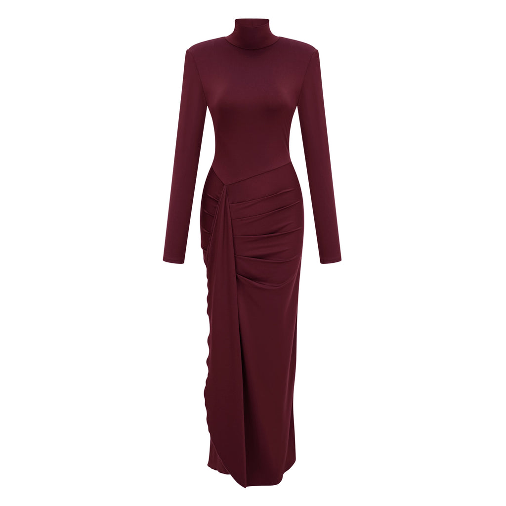 Neve Red High Neck Twist Knot Maxi Dress