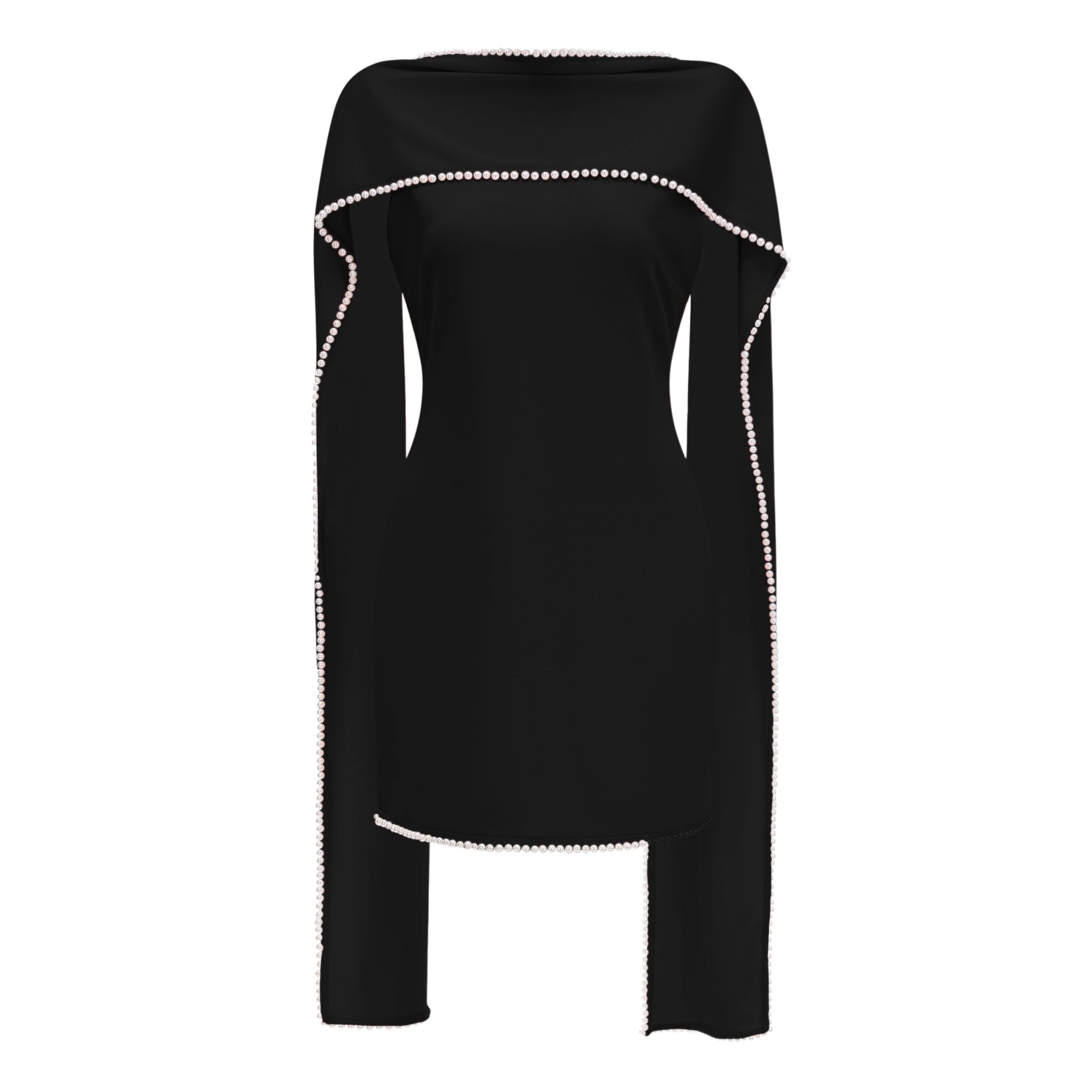 Vestido negro sin mangas de novia Piroska con ribete de perlas y estilo mini, diseñado para ocasiones especiales.