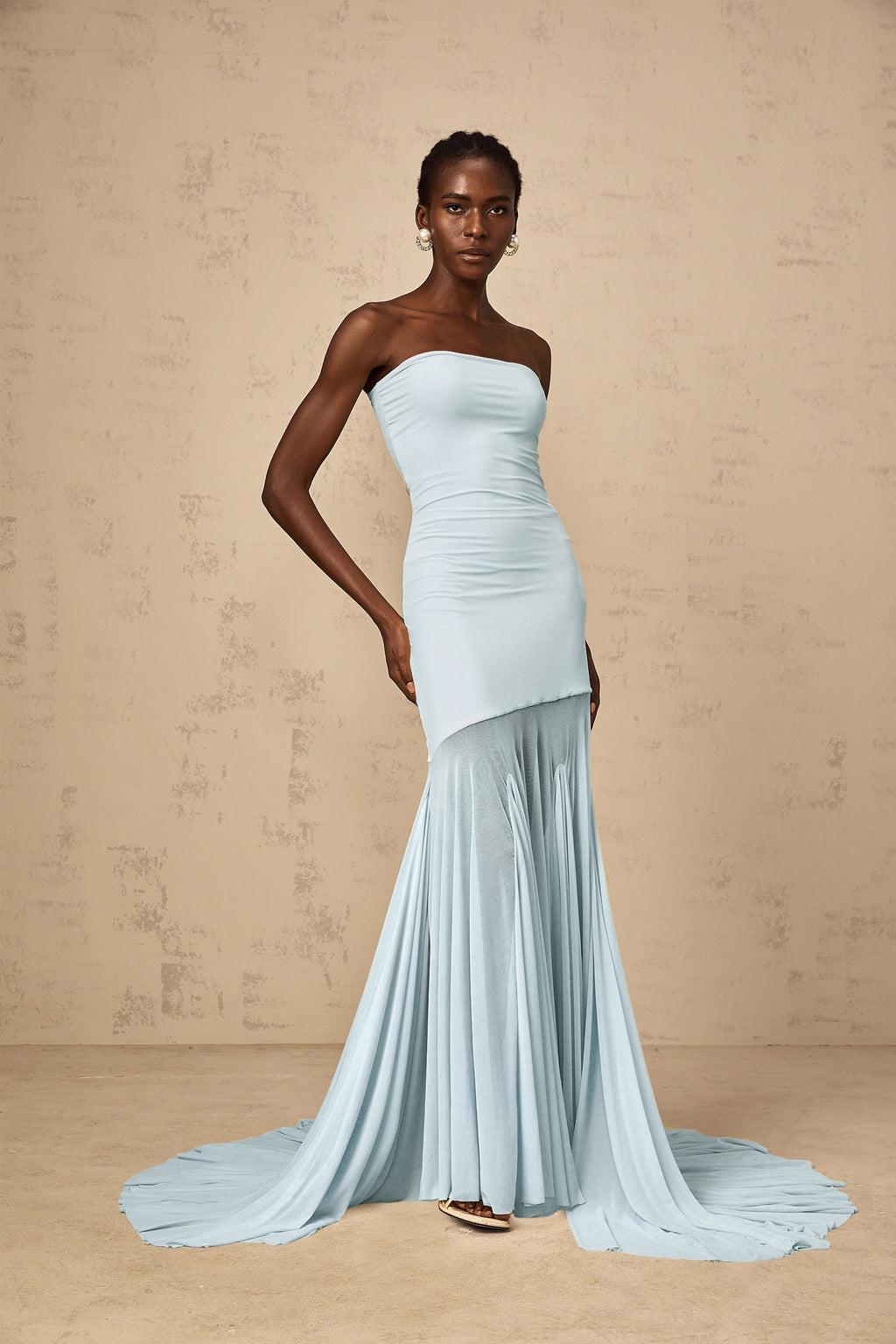 Josiane Blue Off-shoulder Sheer Tulle Maxi Dress (Final Sale-US Only)