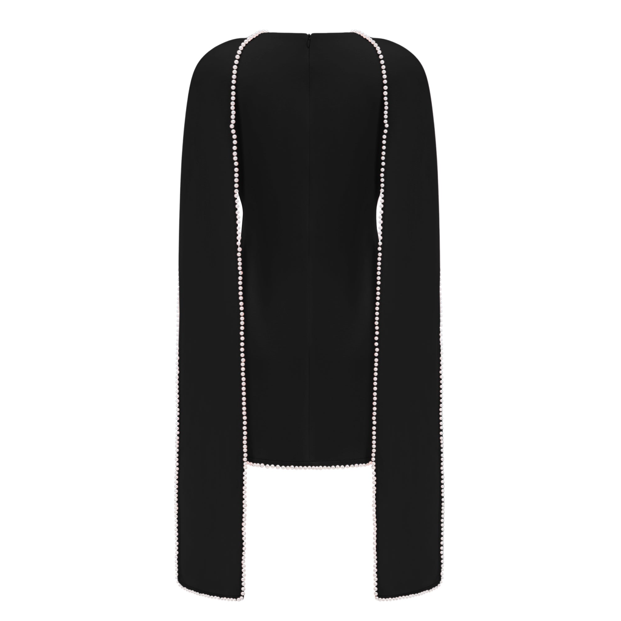 Vestido mini sin mangas de novia Piroska en negro con detalles de perlas en el escote y diseño ajustado.