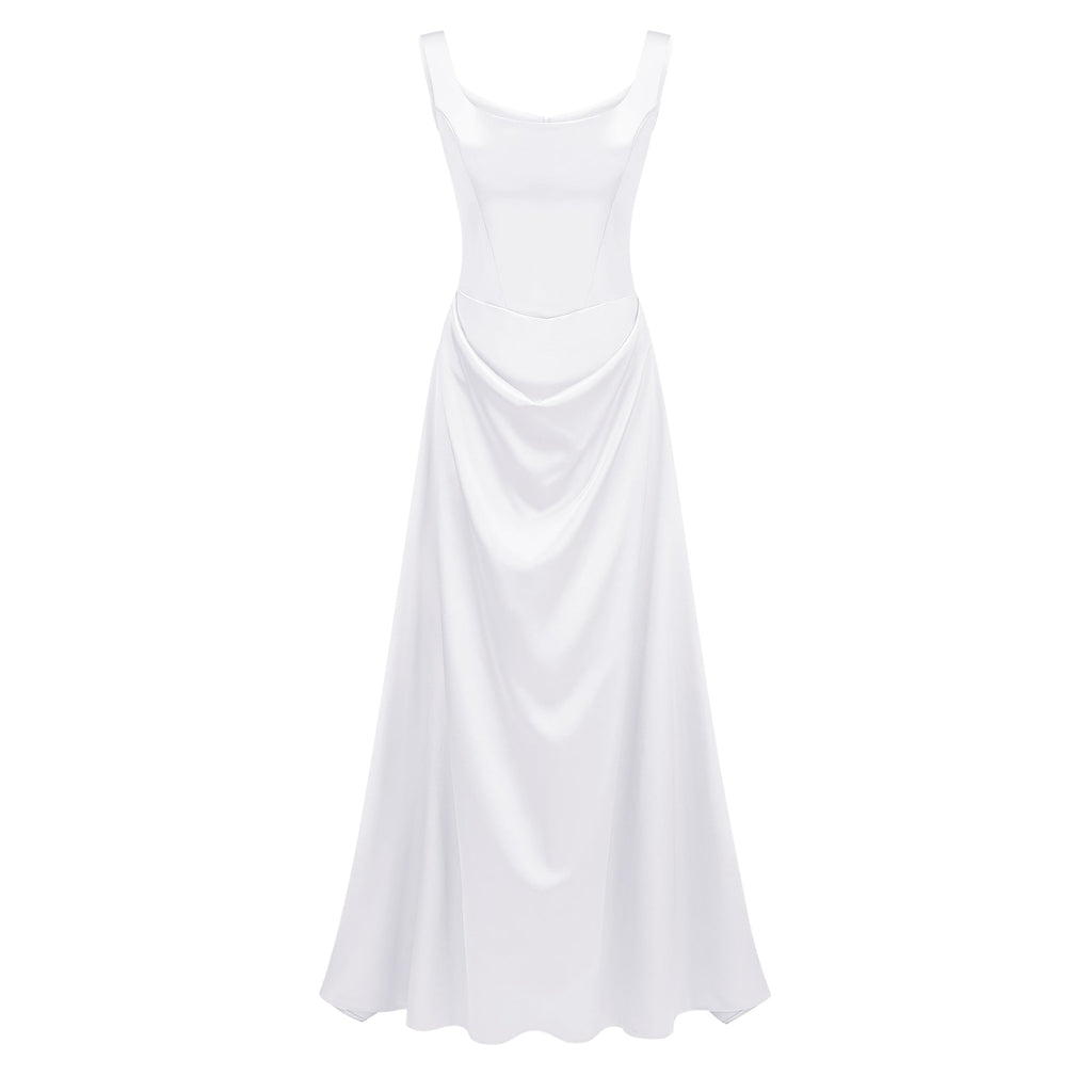 Fiona White Satin Square Neck Maxi Dress (Final Sale-US Only)