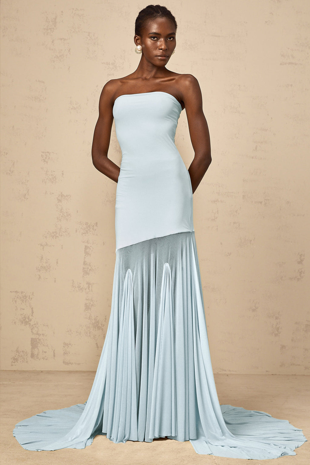 Josiane Blue Off-shoulder Sheer Tulle Maxi Dress (Final Sale-US Only)