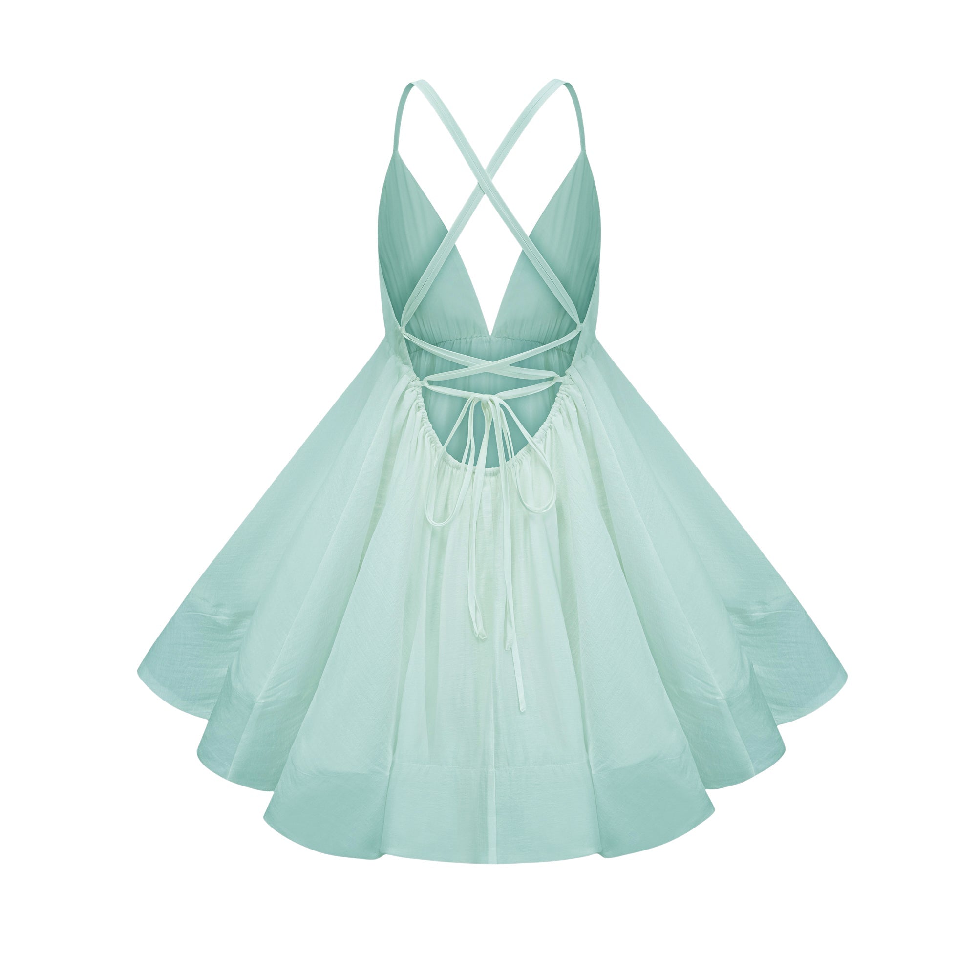 Vestido mini de tirantes verdes con frunces y volantes, estilo Quincie de Final Sale, ideal para verano y ocasiones elegantes.