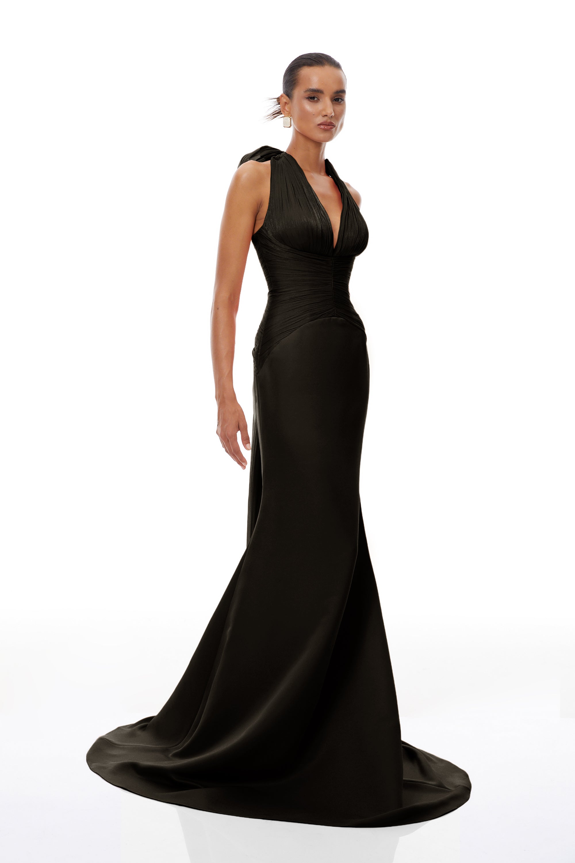 Emmeline Black Train Design Gathered Maxi Dress (Final Sale-US Only)