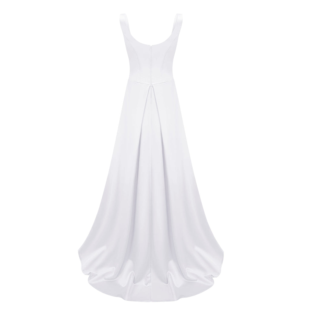 Fiona White Satin Square Neck Maxi Dress (Final Sale-US Only)