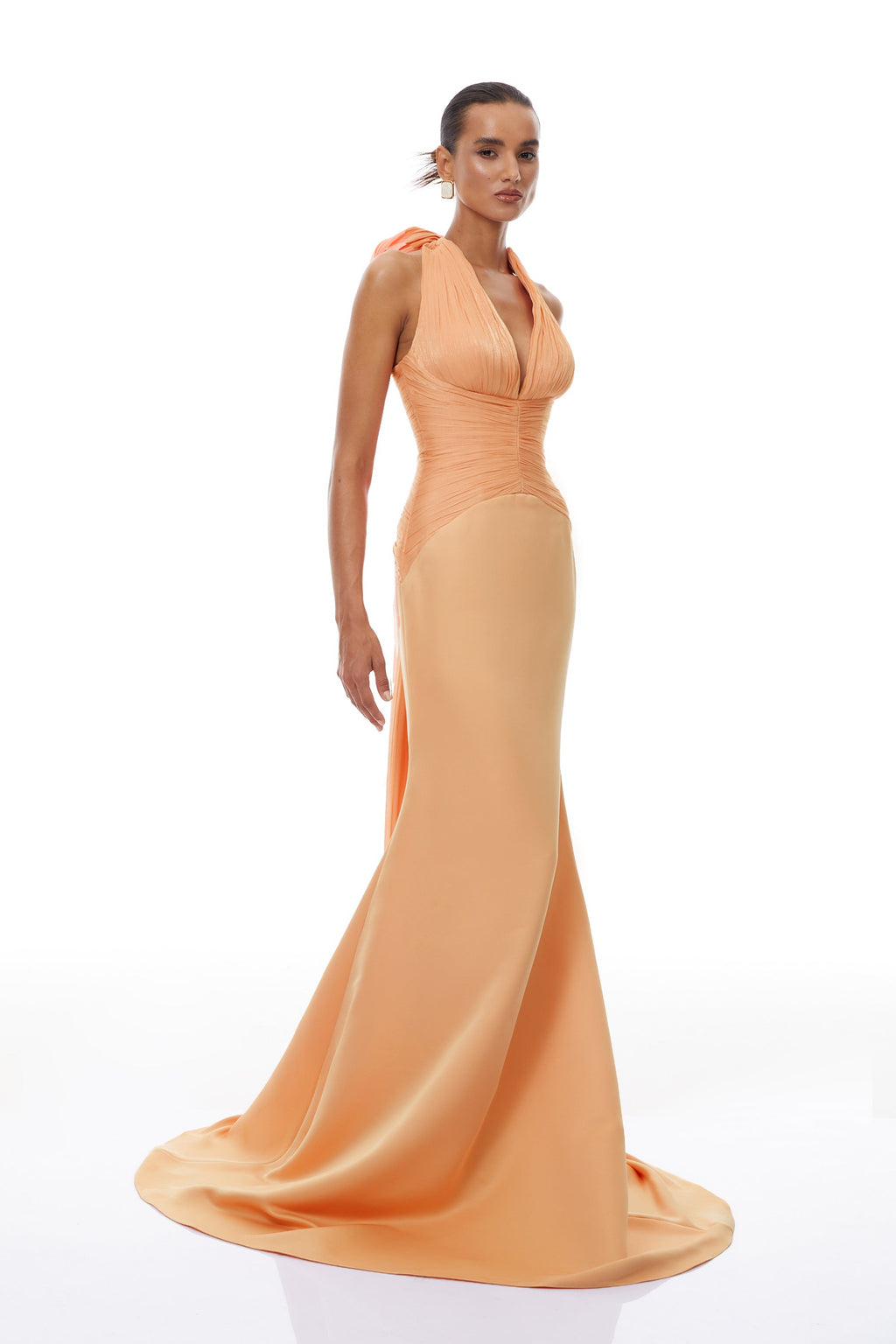 Emmeline Orange Train Design Gathered Maxi Dress (Final Sale-US Only)