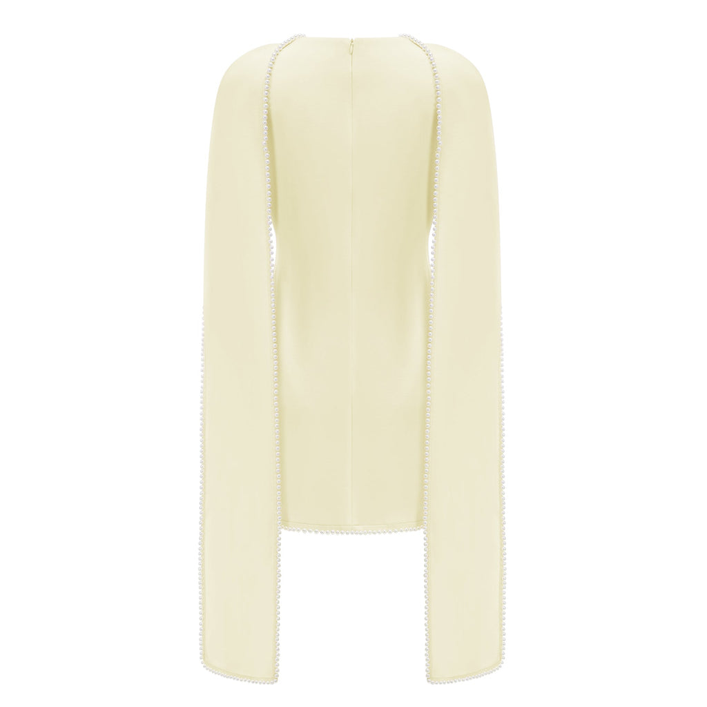 Piroska Yellow Sleeveless Pearl Trim Mini Dress