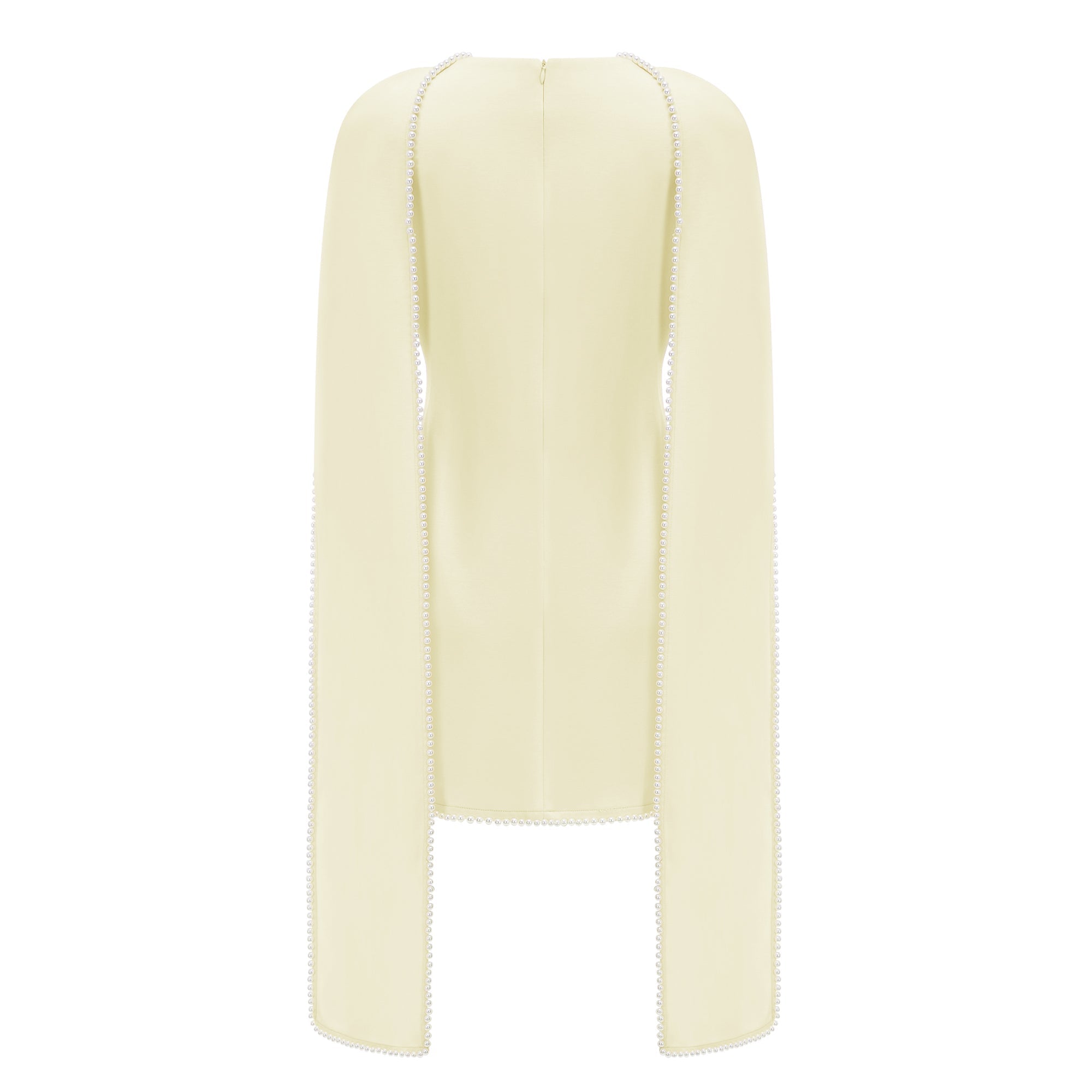 Vestido mini sin mangas amarillo Piroska con adornos de perlas de la marca Bridal, diseñado para ocasiones elegantes.