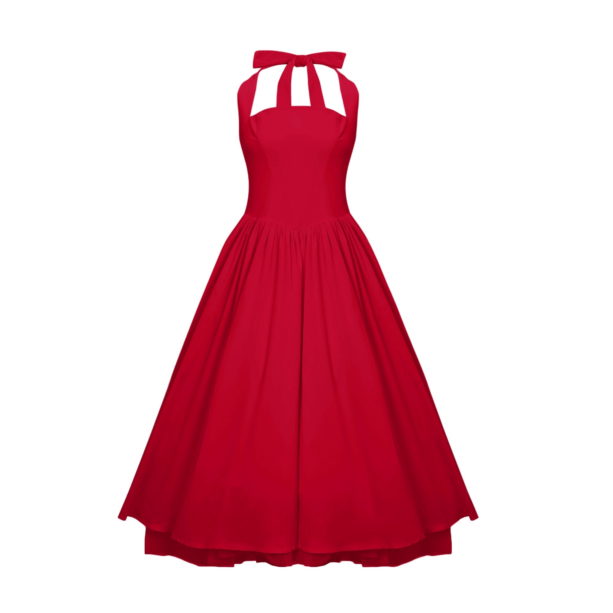 Vestido midi rojo de capa con dobladillo acampanado de la marca Final Sale, con diseño en capas y estilo elegante.