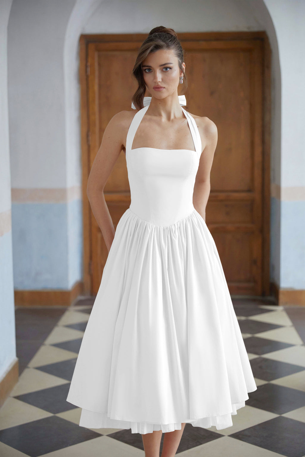 Eponine White Layered Flared Hem Midi Dress (Final Sale-US Only)