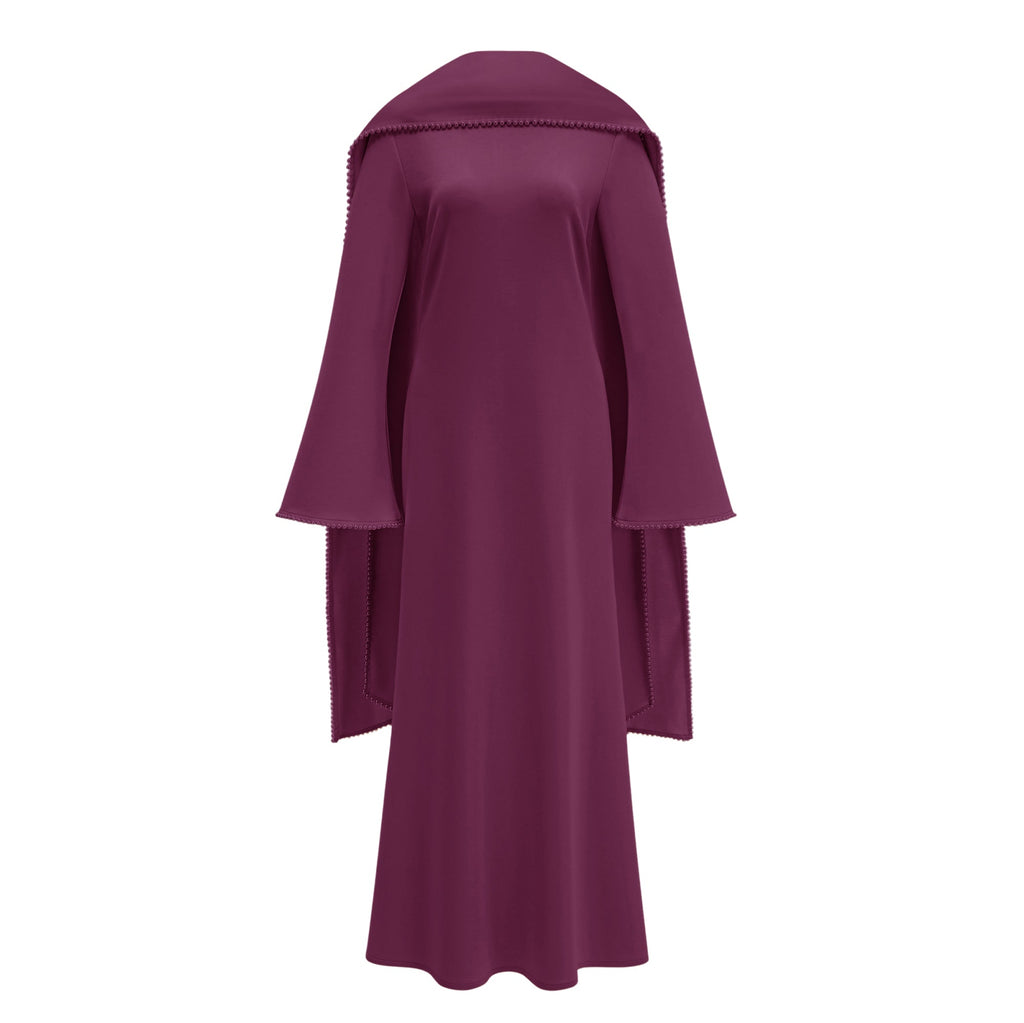 Piroska Purple Pearl Trim Shawl Detail Maxi Dress (Final Sale-US Only)