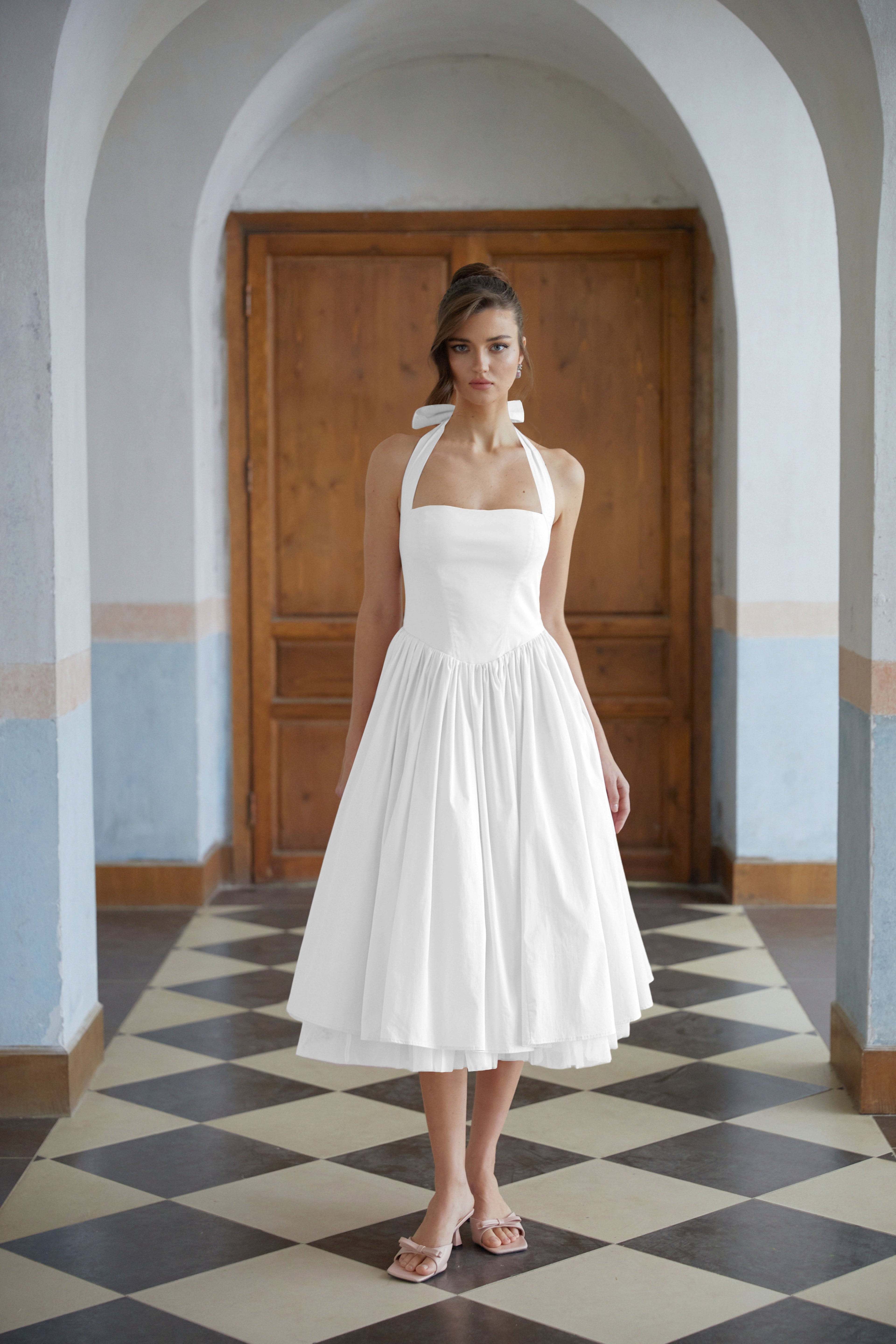 Eponine White Layered Flared Hem Midi Dress (Final Sale-US Only)