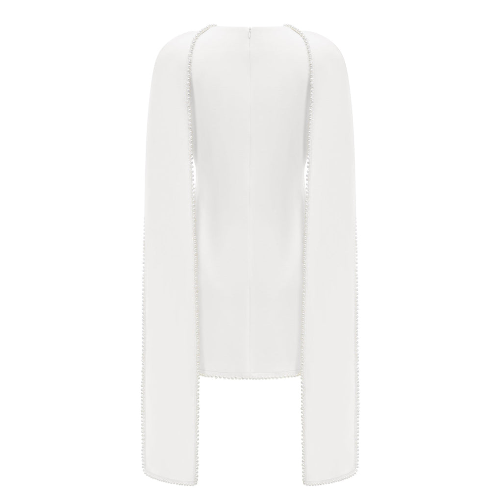 Piroska White Sleeveless Pearl Trim Mini Dress