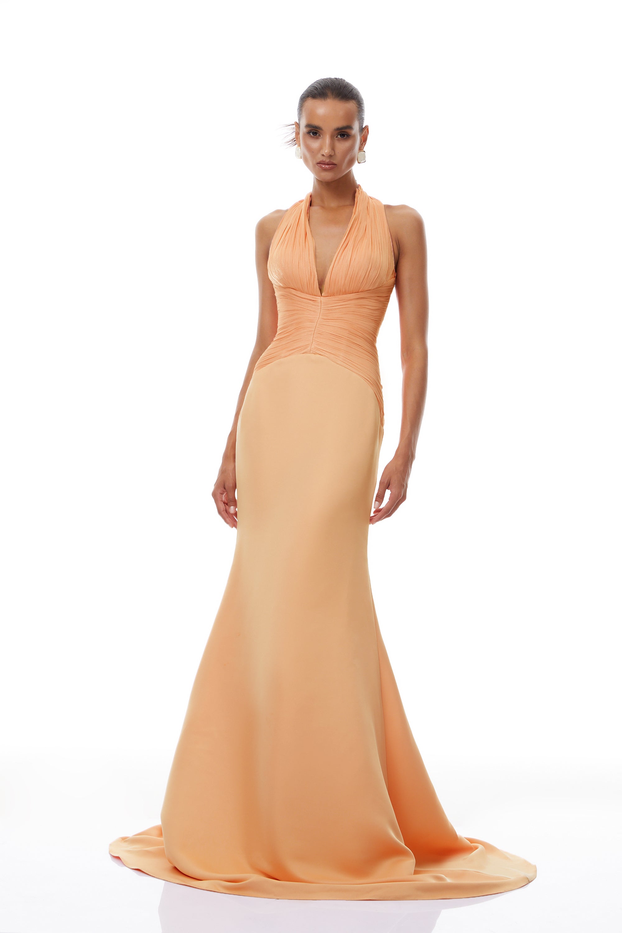 Emmeline Orange Train Design Gathered Maxi Dress (Final Sale-US Only)