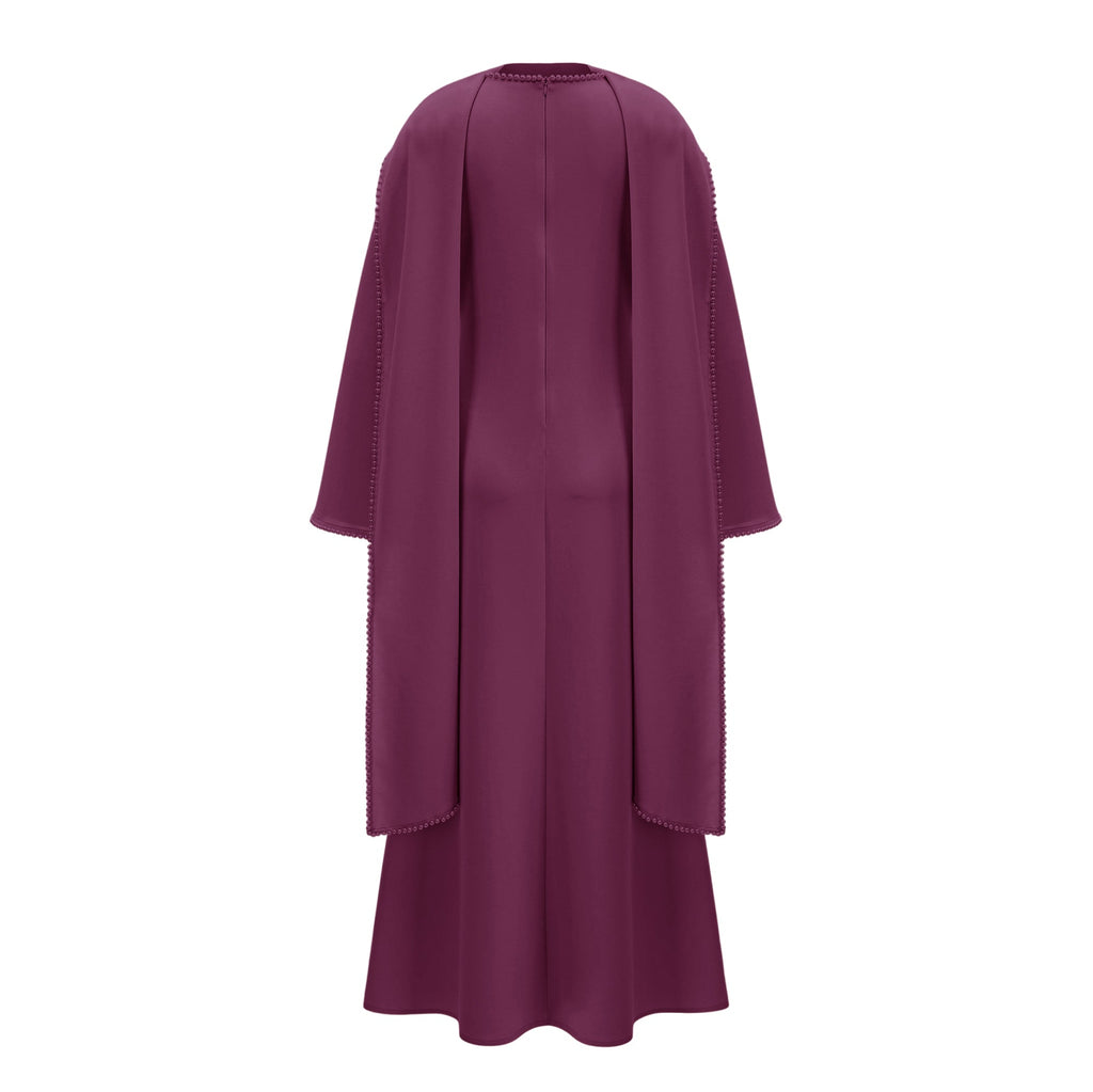 Piroska Purple Pearl Trim Shawl Detail Maxi Dress (Final Sale-US Only)