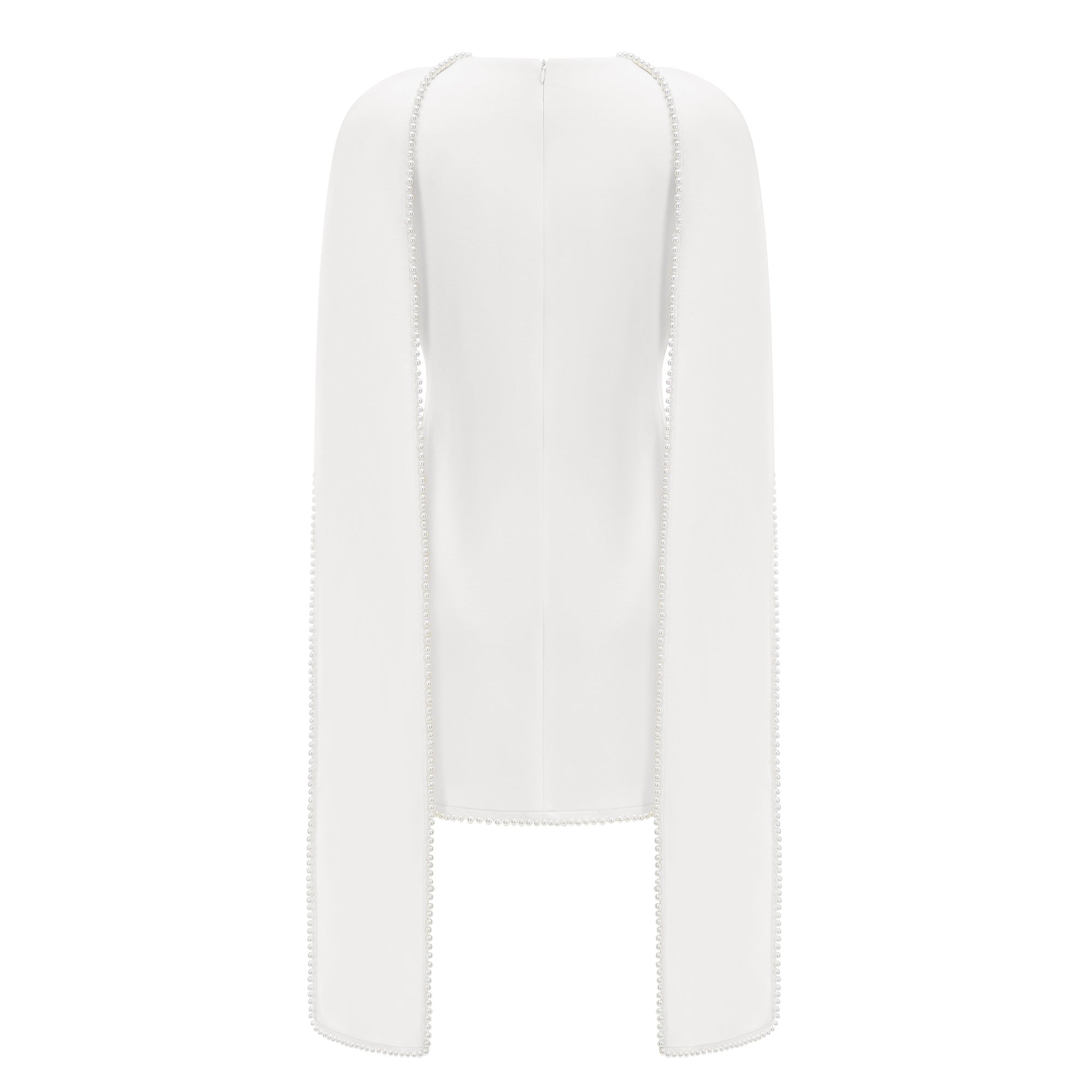 Vestido mini sin mangas blanco Piroska de novia con detalles de perlas en el escote y estilo elegante.
